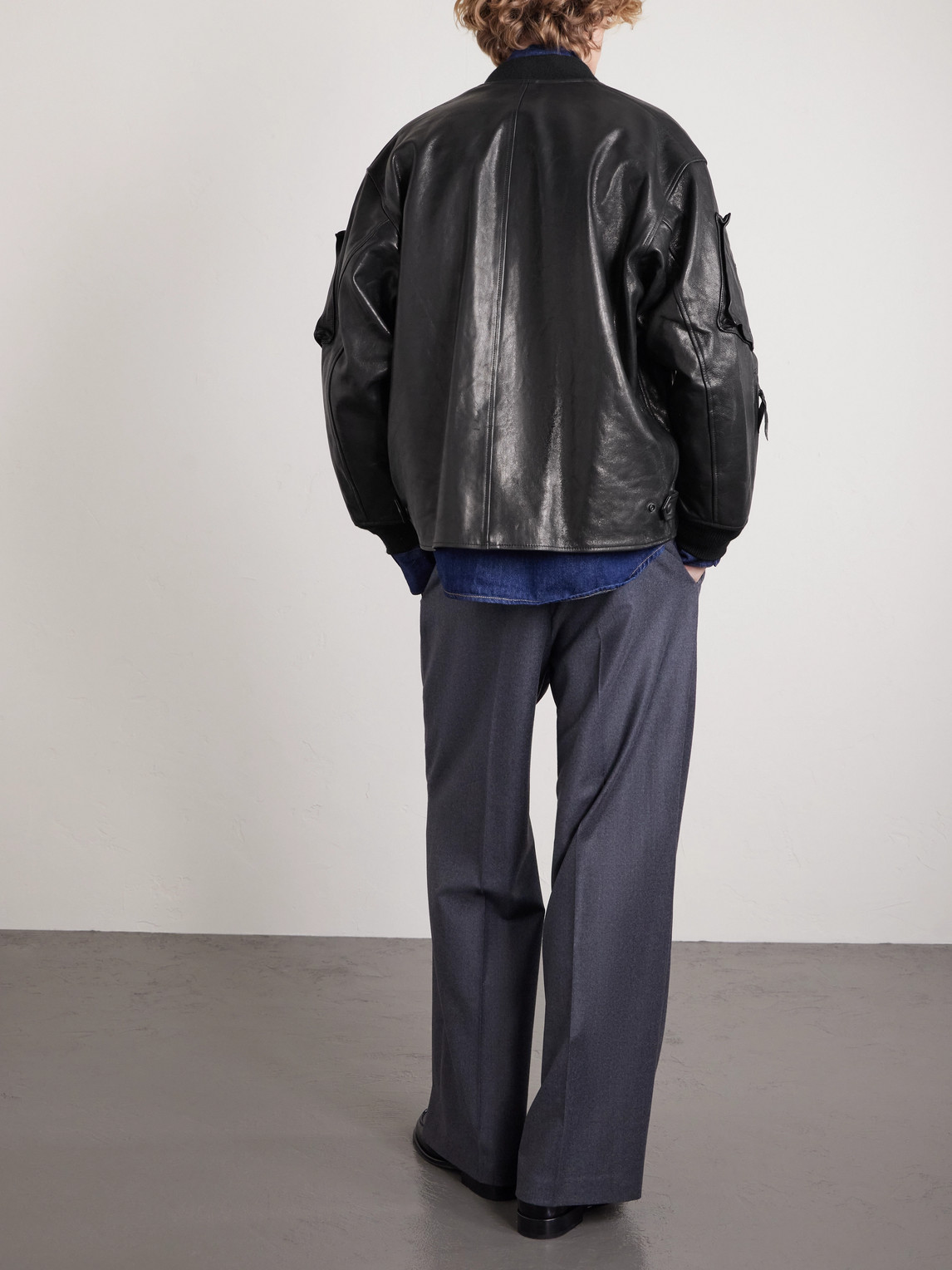  Beams Plus - Leather Bomber Jacket - Men - Black - M 