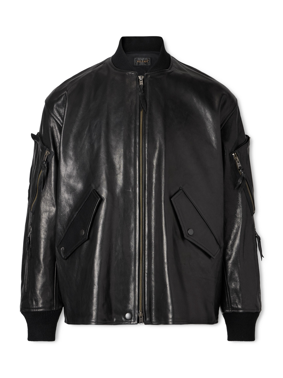 Beams Leather Bomber Jacket In Black