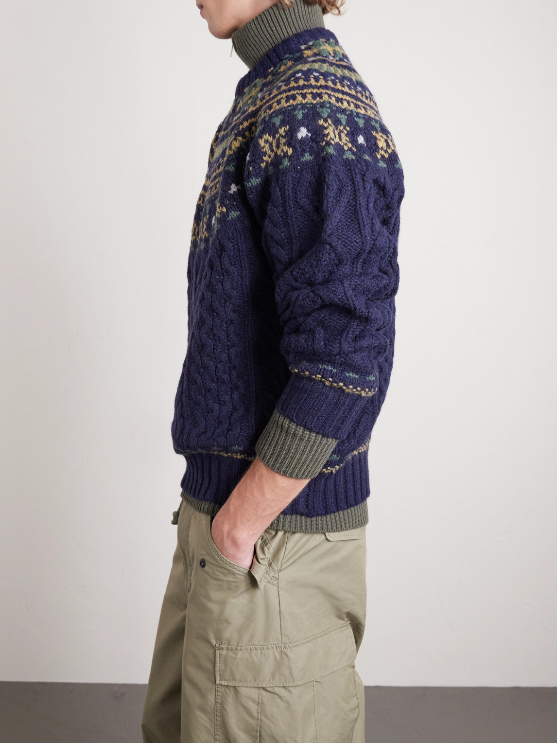  Beams Plus - Cable-knit Wool Sweater - Men - Blue - S 