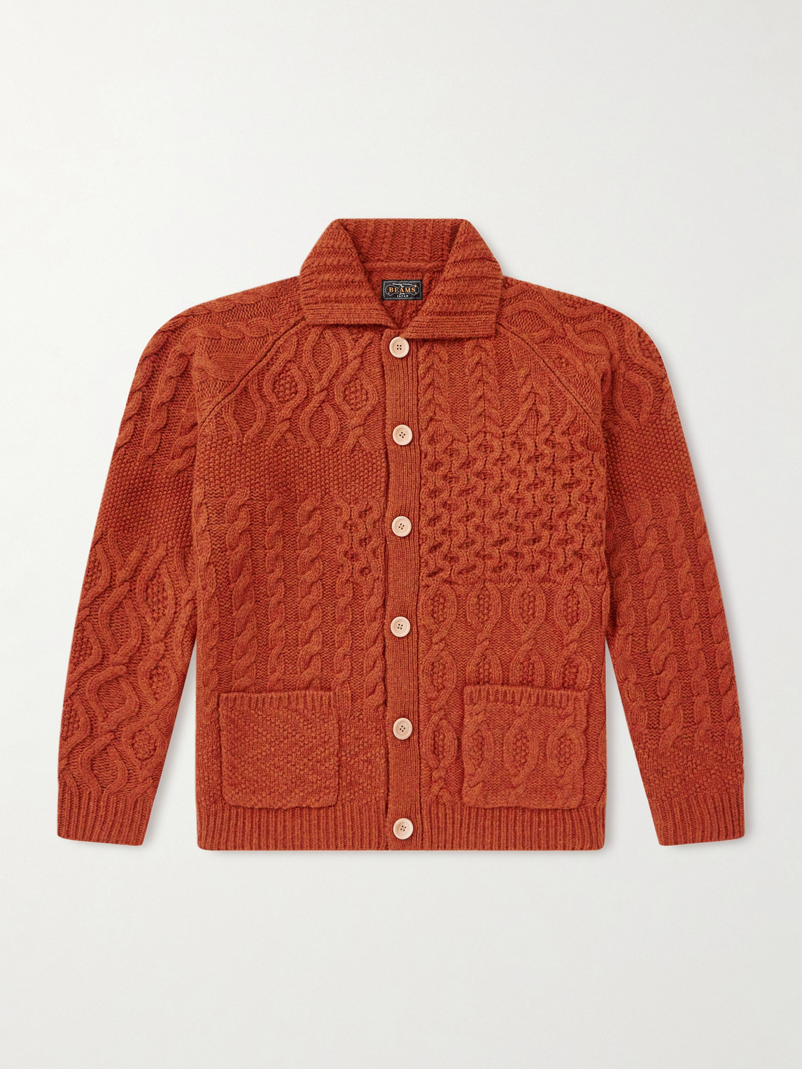 Beams Plus Alan Patchwork Cable-Knit Wool Cardiganen