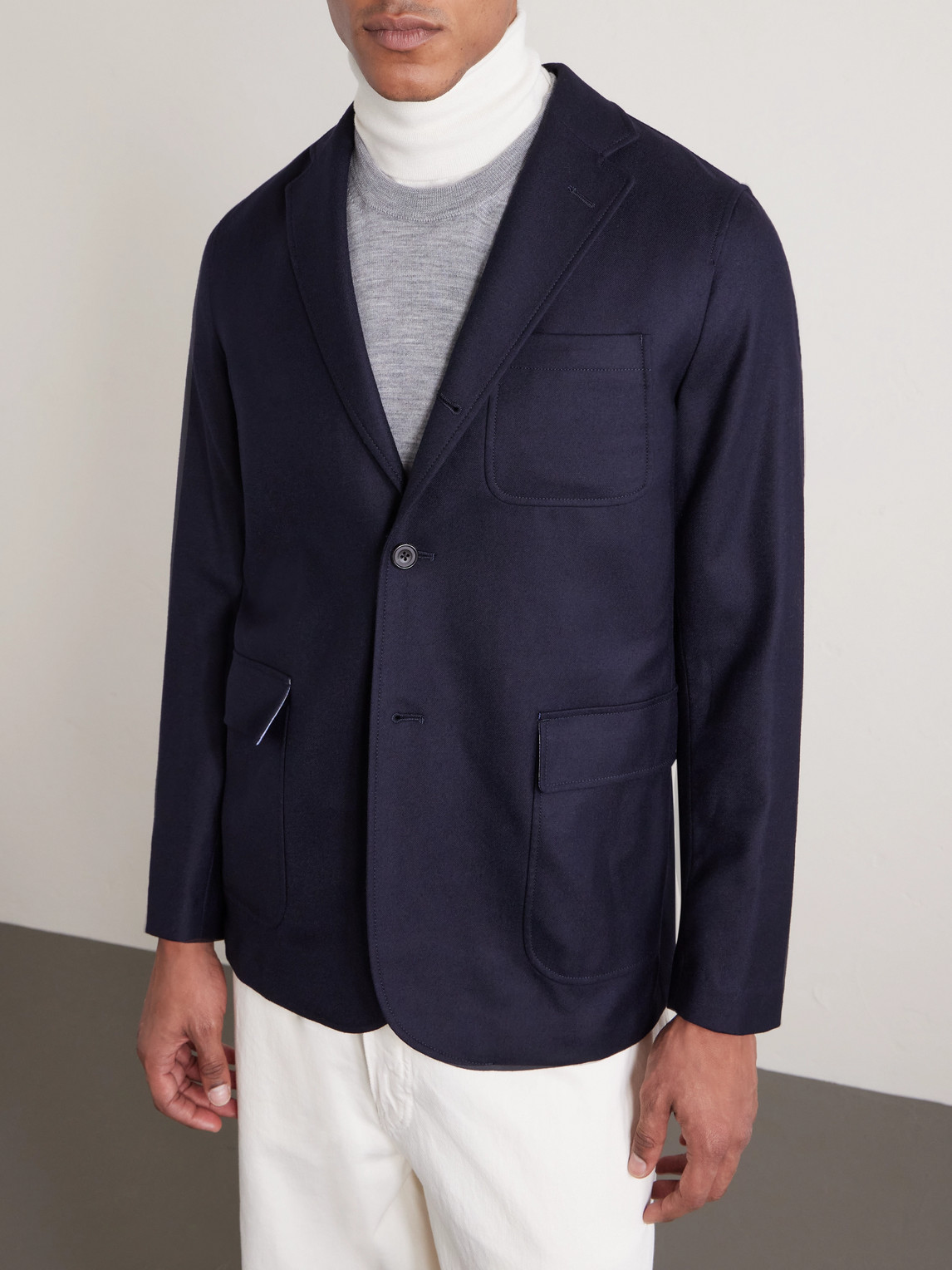 Beams Wool-blend Flannel Blazer In Blue