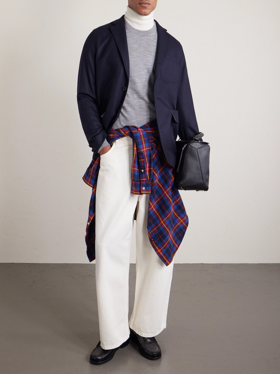 Beams Wool-blend Flannel Blazer In Blue