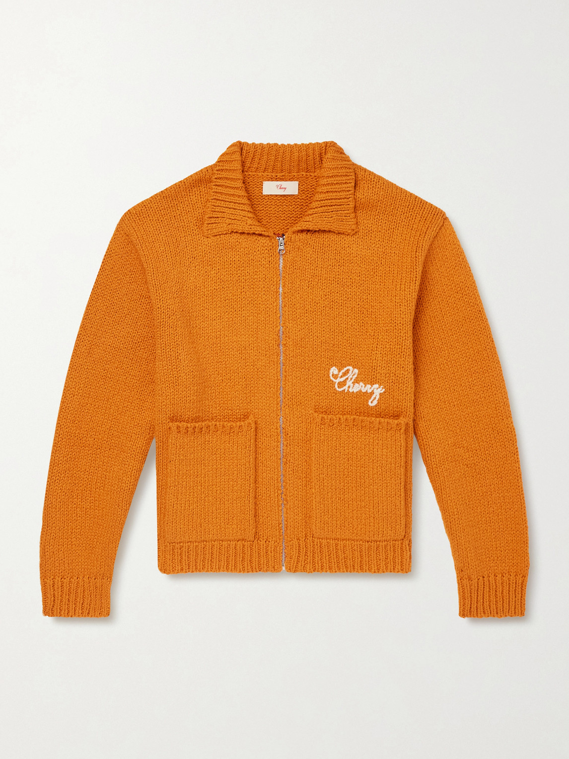 Cherry Los Angeles 1 Star Cropped Logo-embroidered Cotton Zip-up Cardigan In Brown