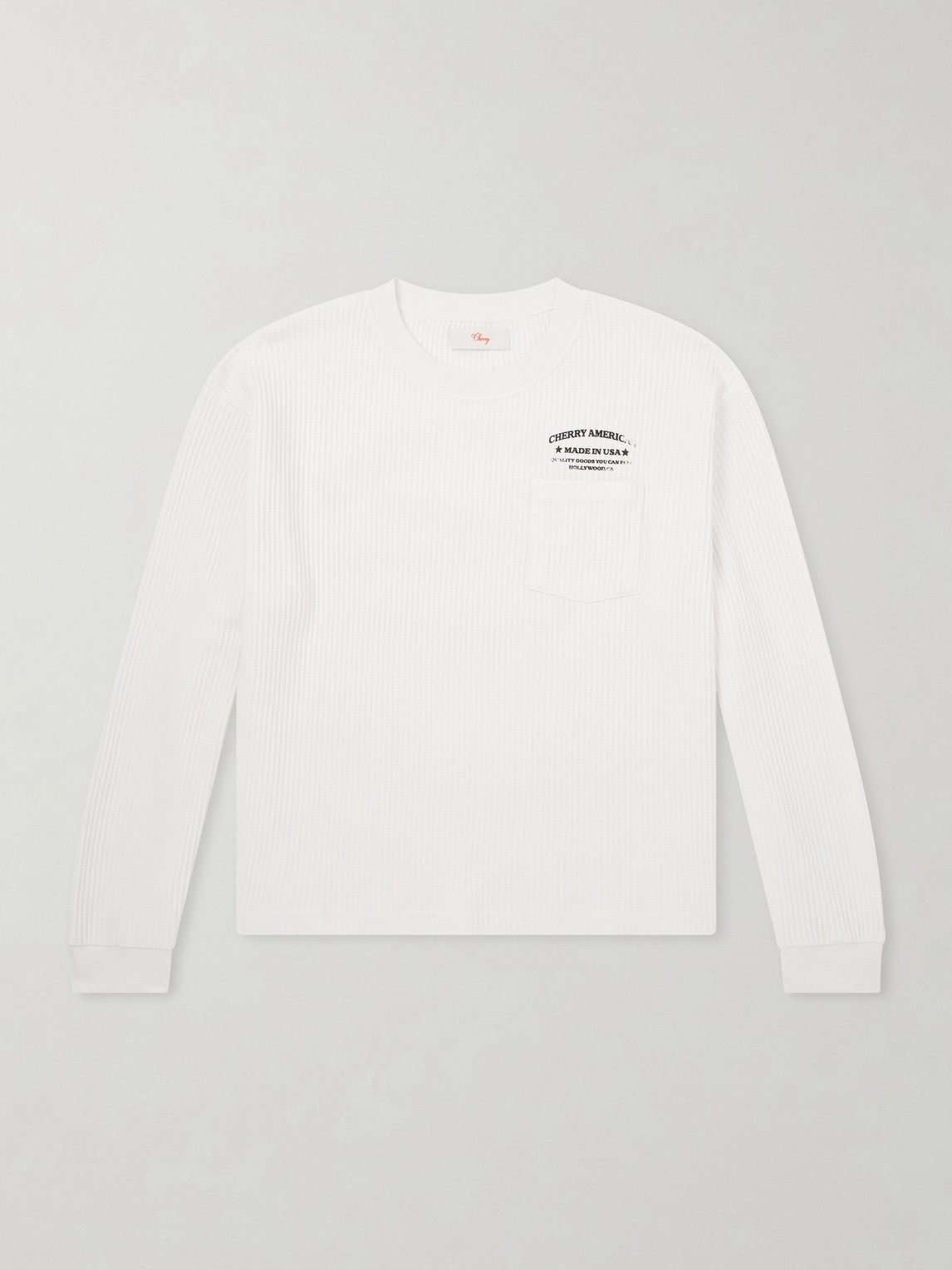 Cherry Los Angeles Ranch Wear Printed Thermal Waffle-knit Cotton-blend T-shirt In White