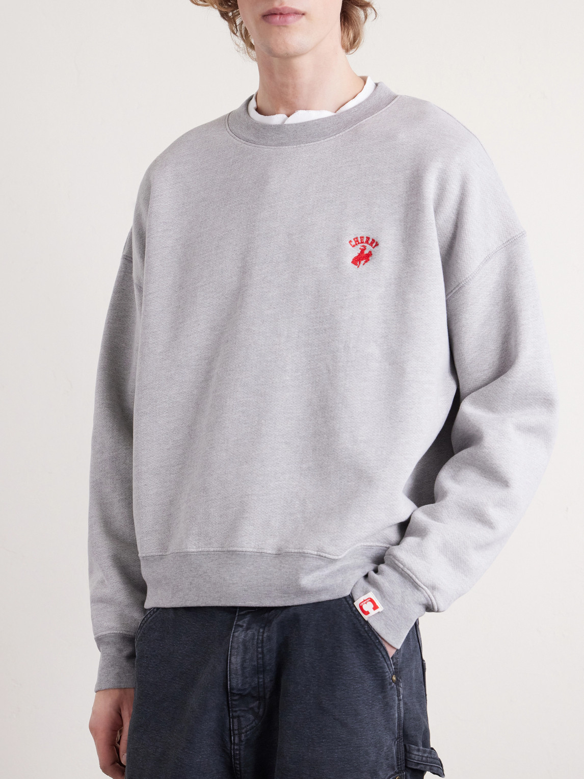  Cherry Los Angeles - Western Athletic Logo-embroidered Cotton-blend Jersey Sweatshirt - Men - Gray - S 