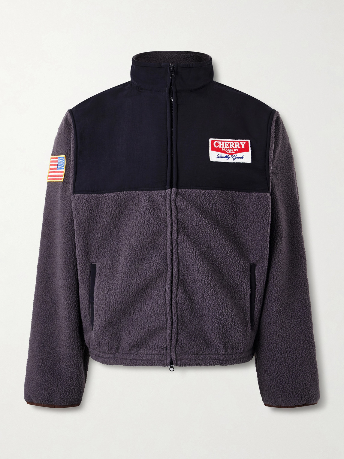 Cherry Los Angeles Cropped Logo-appliquéd Shell-panelled Fleece Jacket In Gray