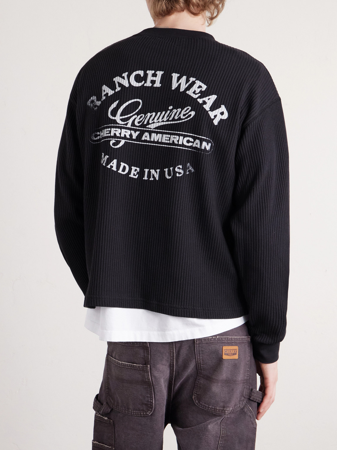  Cherry Los Angeles - Ranch Wear Thermal Logo-print Ribbed Cotton-blend Jersey T-shirt - Men - Black - S 