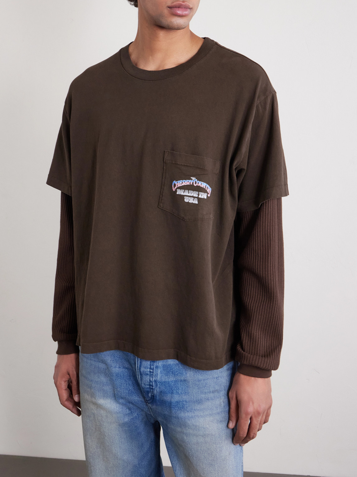  Cherry Los Angeles - Country Road Logo-print Layered Thermal Cotton-jersey T-shirt - Men - Brown - Xl 