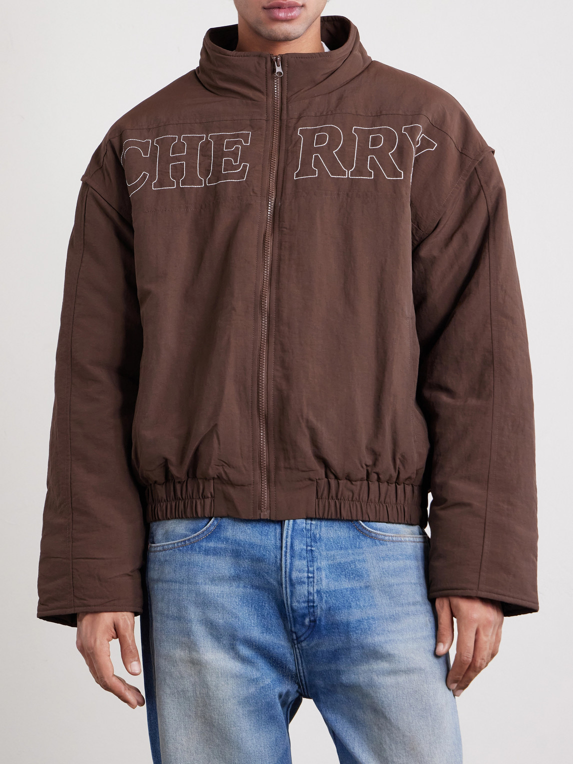  Cherry Los Angeles - Pit Crew Logo-embroidered Padded Nylon Jacket - Men - Brown - S 