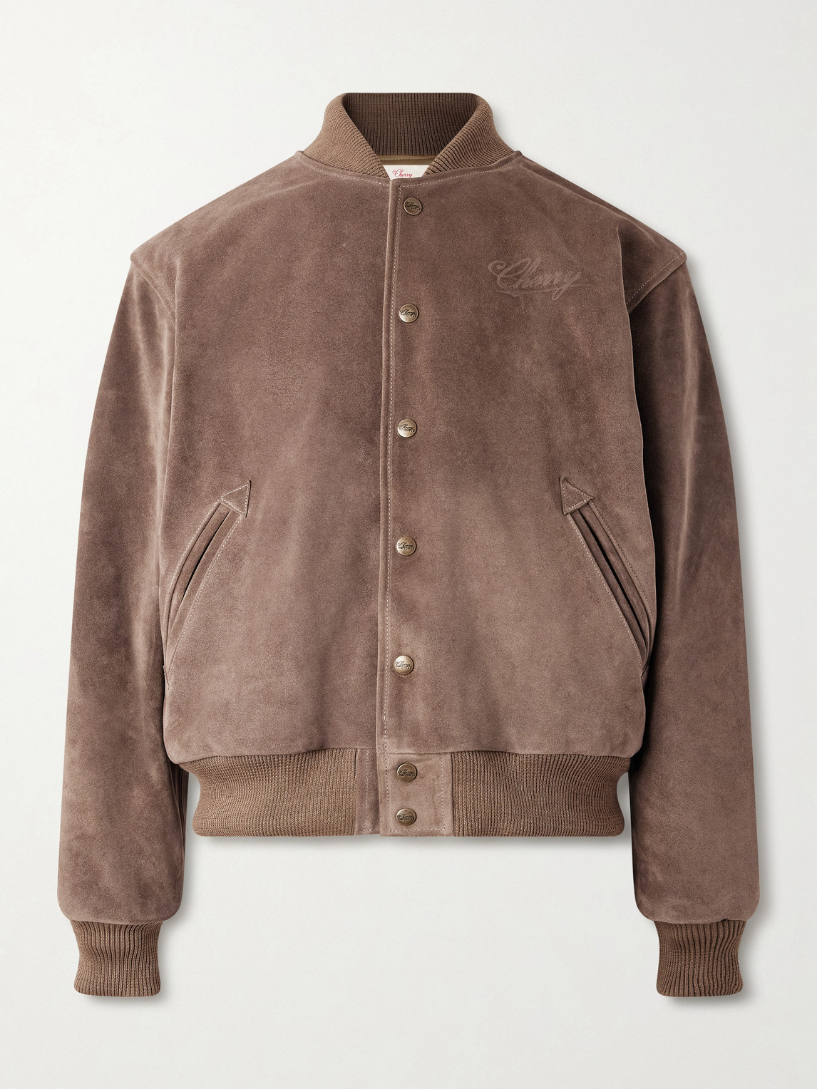 Cherry Los Angeles Logo-debossed Suede Bomber Jacket In Brown
