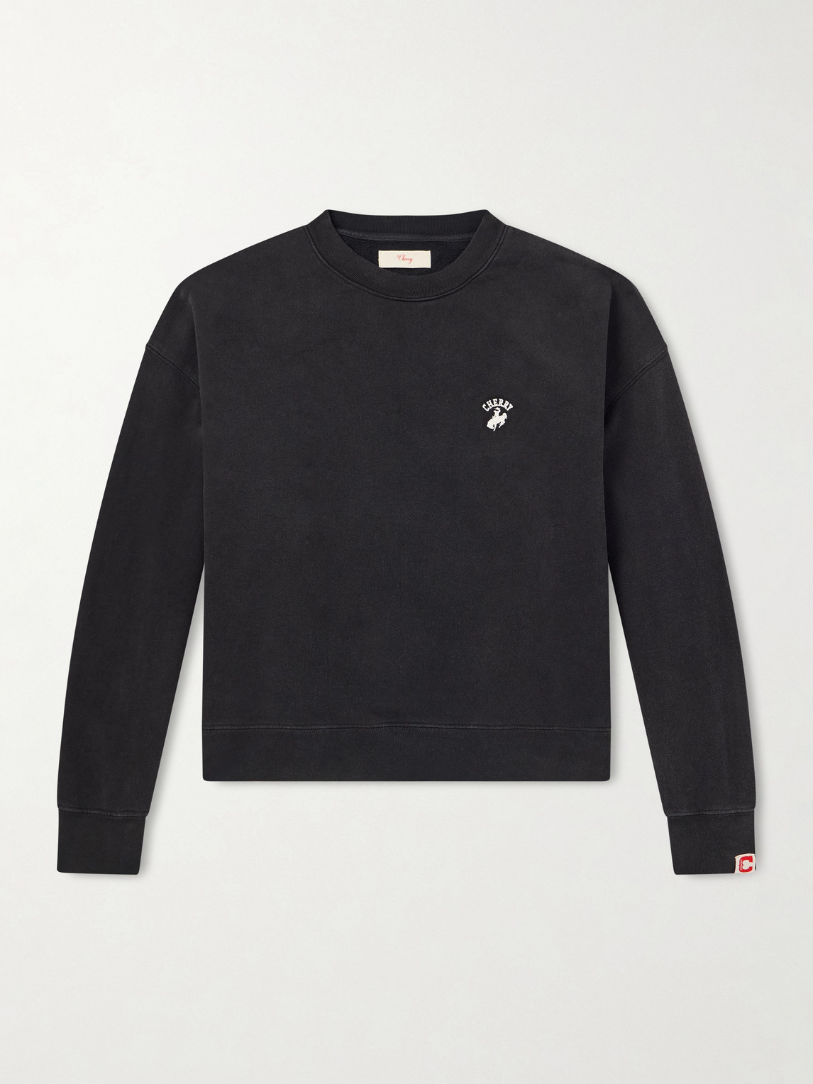 Cherry Los Angeles Western Athletic Logo-embroidered Cotton-fleece Sweatshirt In Black