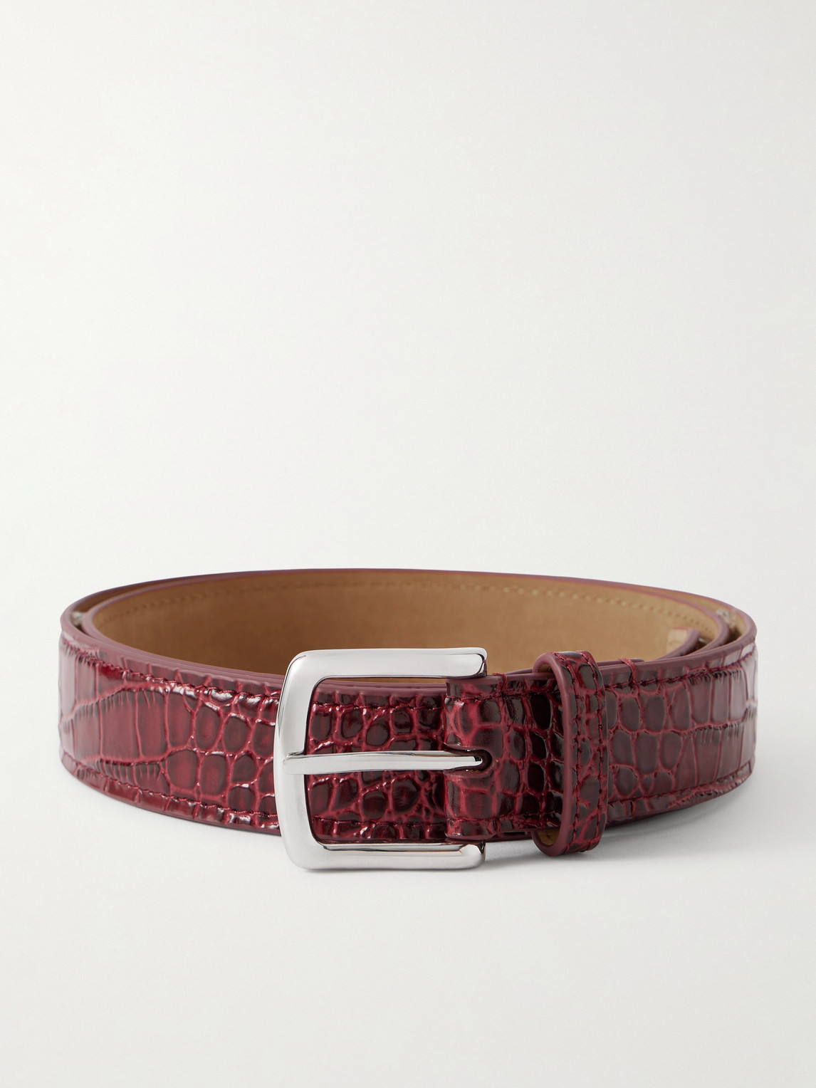 George Cleverley 3cm Croc-effect Leather Belt In Burgundy