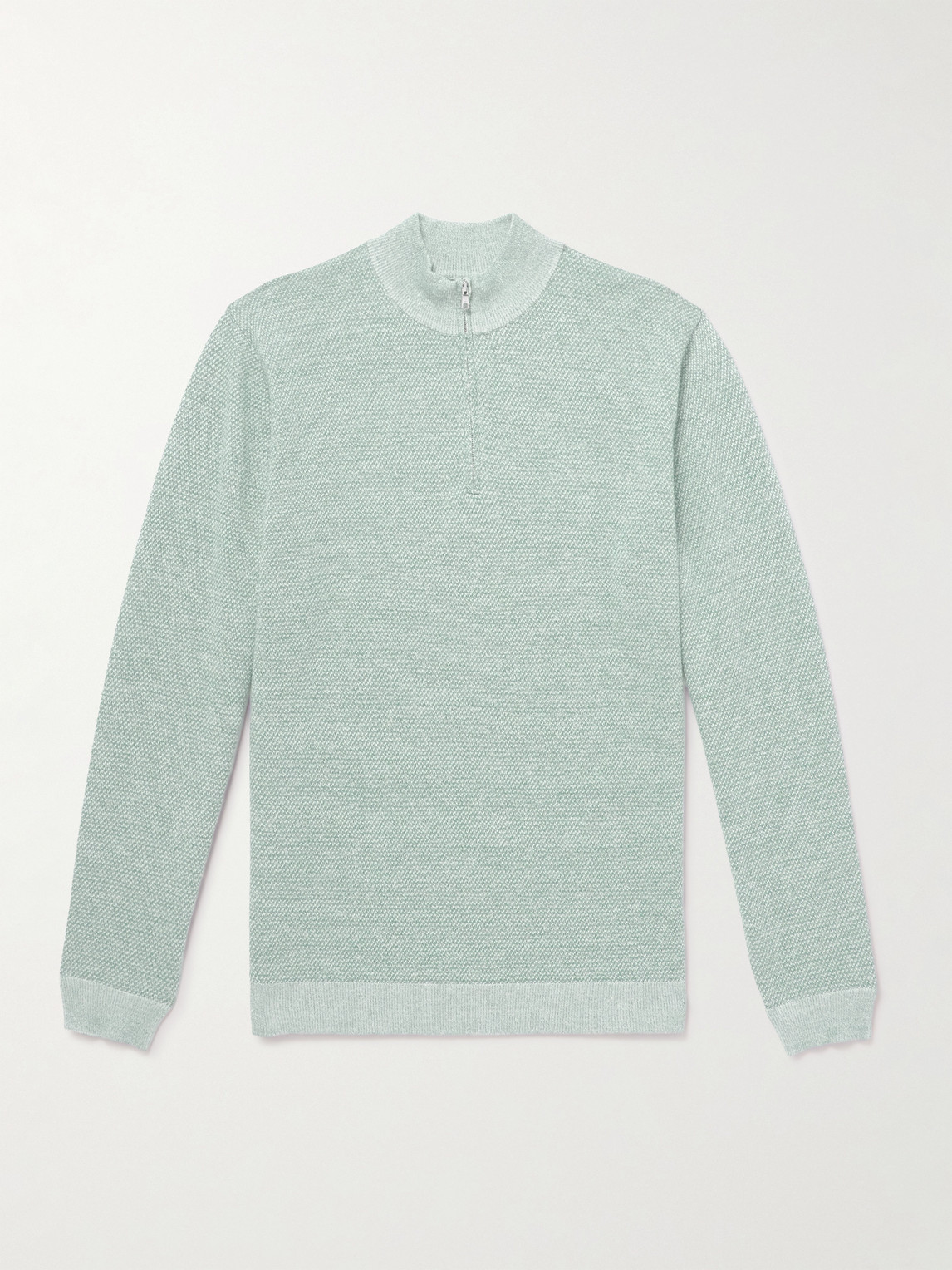 Peter Millar Barlow Merino Wool, Linen And Cotton-blend Half-zip Sweater In Green