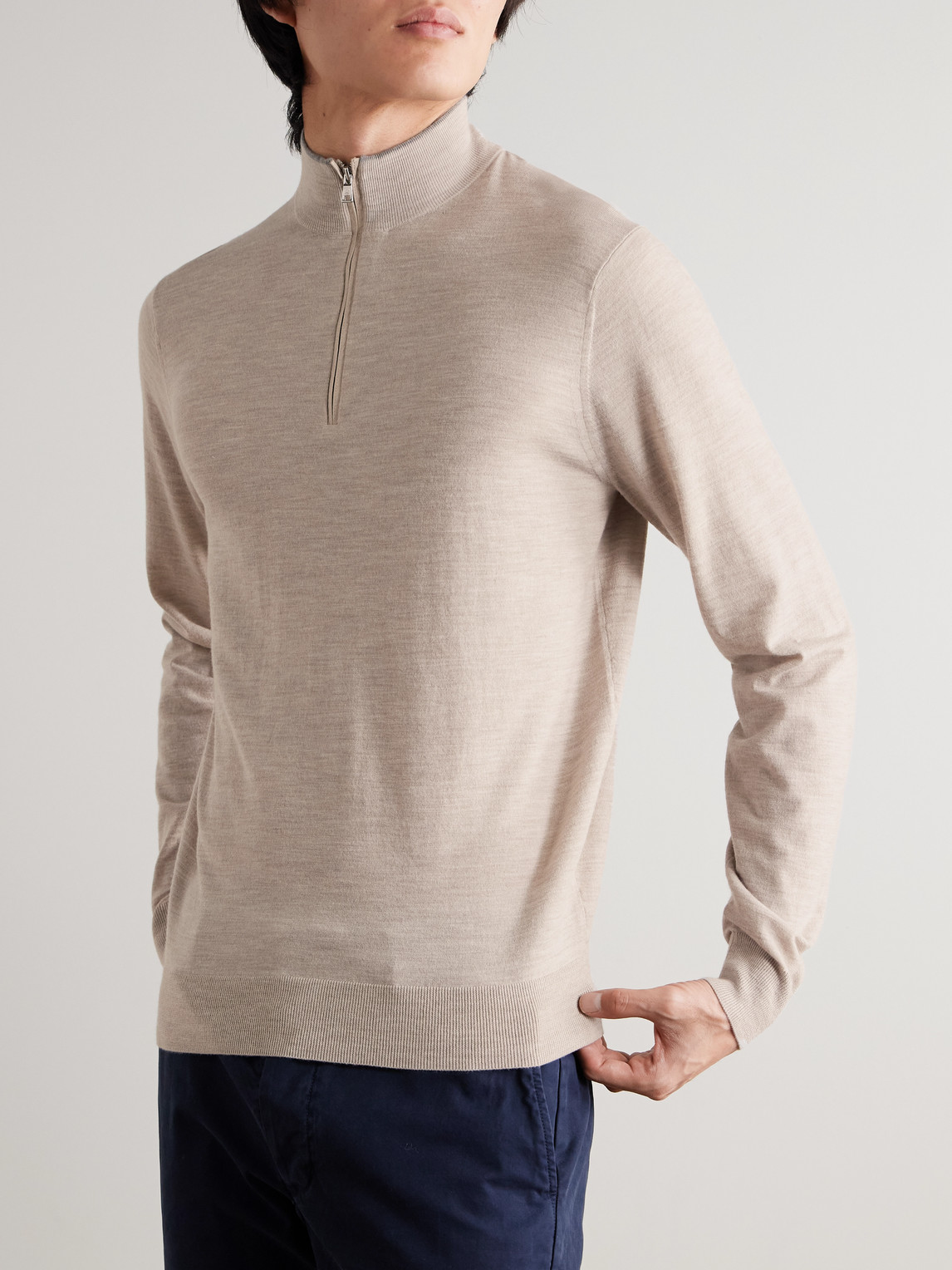 Peter Millar Excursionist Flex Merino Wool-blend Half-zip Sweater In Neutral