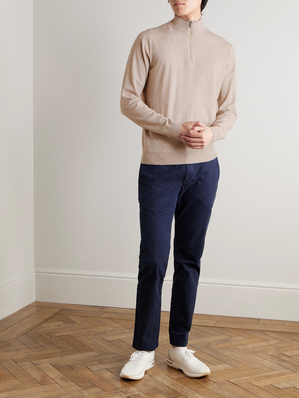 Peter Millar Excursionist Flex Merino Wool-blend Half-zip Sweater In Neutral