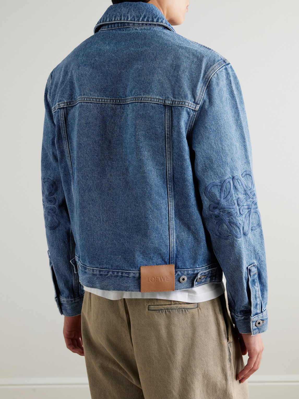  Loewe - Anagram Leather-trimmed Embroidered Denim Trucker Jacket - Men - Blue - It 48 