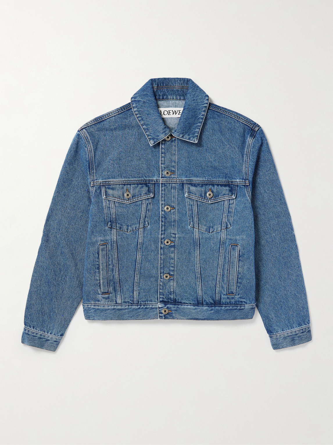Loewe Anagram Leather-Trimmed Embroidered Denim Trucker Jacket - Men