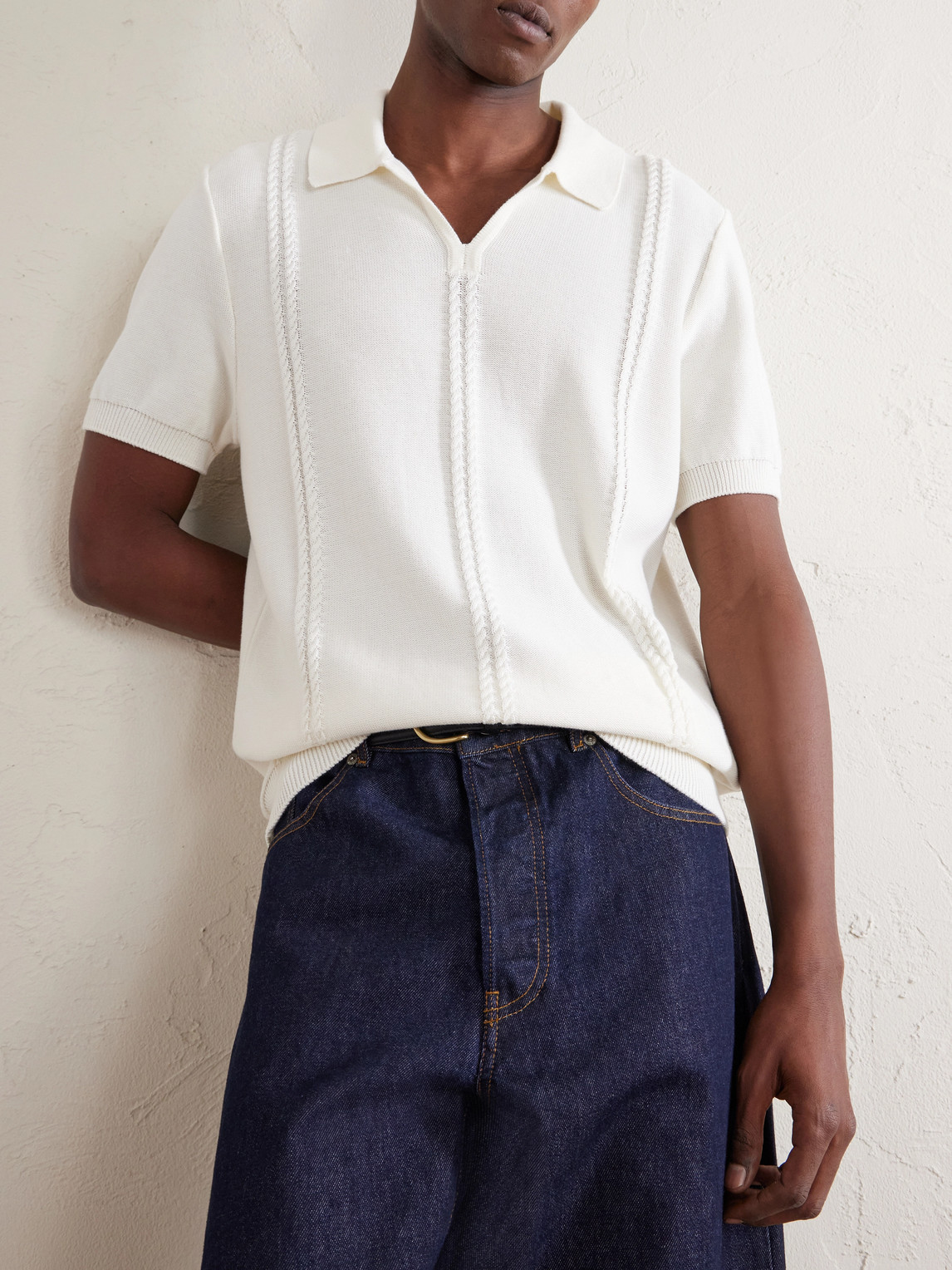 Mr P. - Cable-Knit Cotton Polo Shirt
