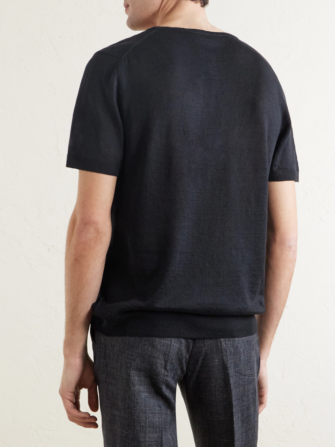 Mr P. - Pointelle-Knit Linen And Cotton-Blend Henley T-Shirt