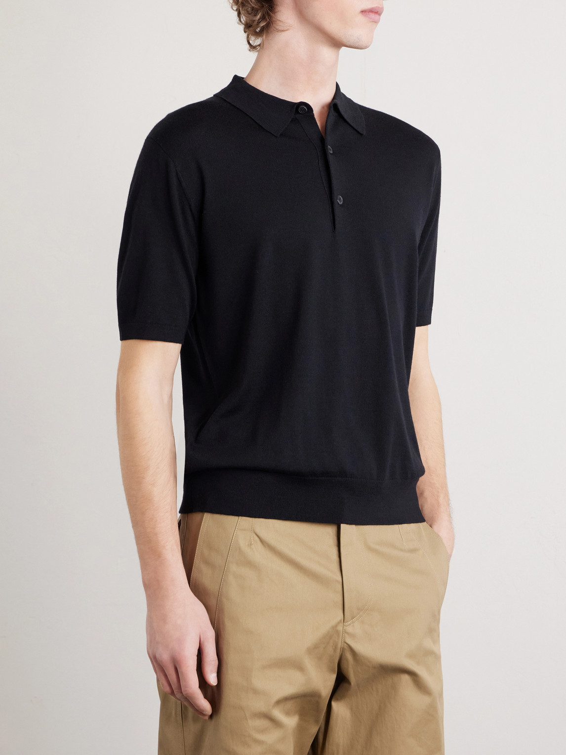  Dries Van Noten - Merino Wool Polo Shirt - Men - Black - S 