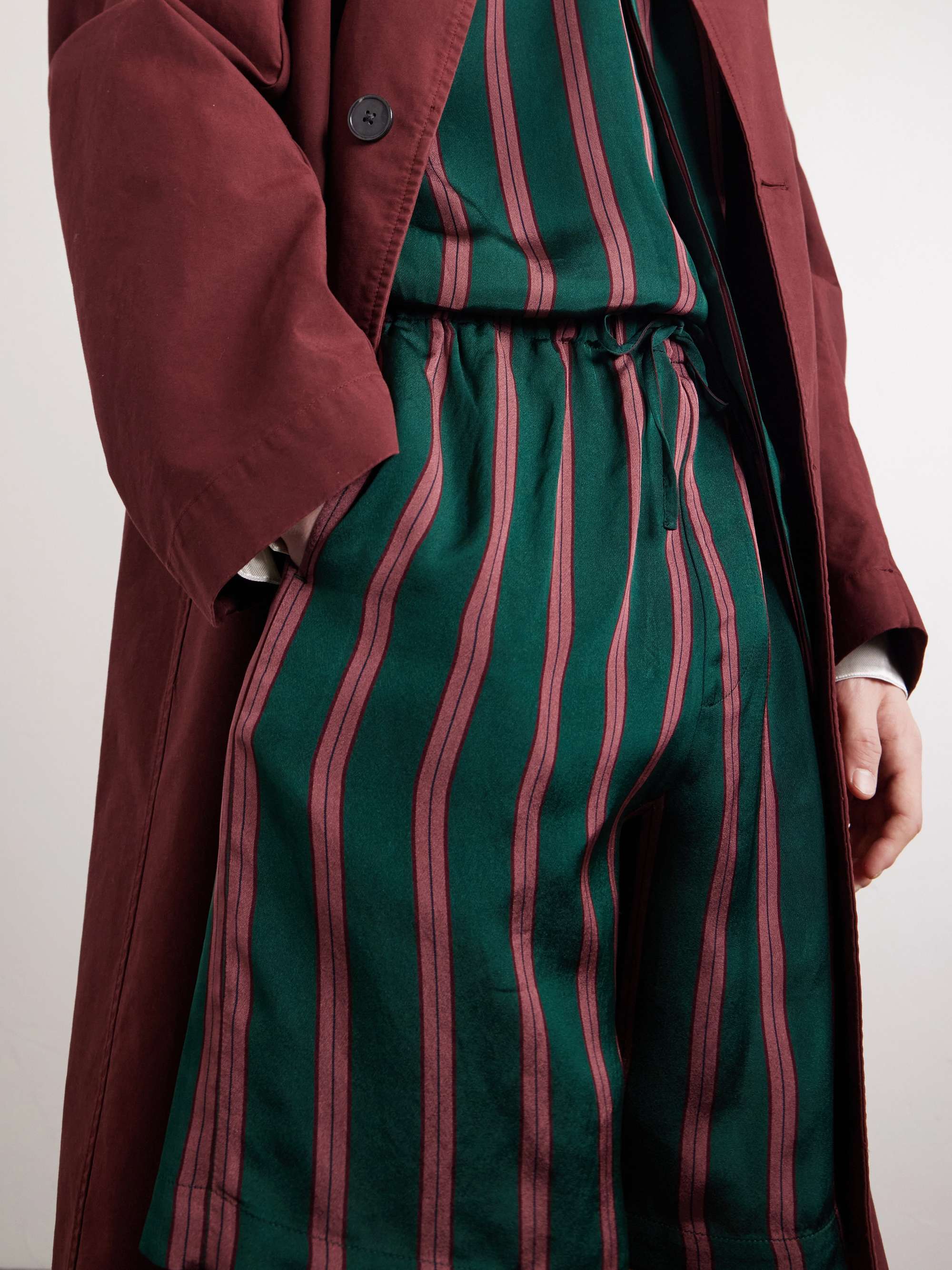 DRIES VAN NOTEN Straight-Leg Striped Twill Drawstring Shorts for