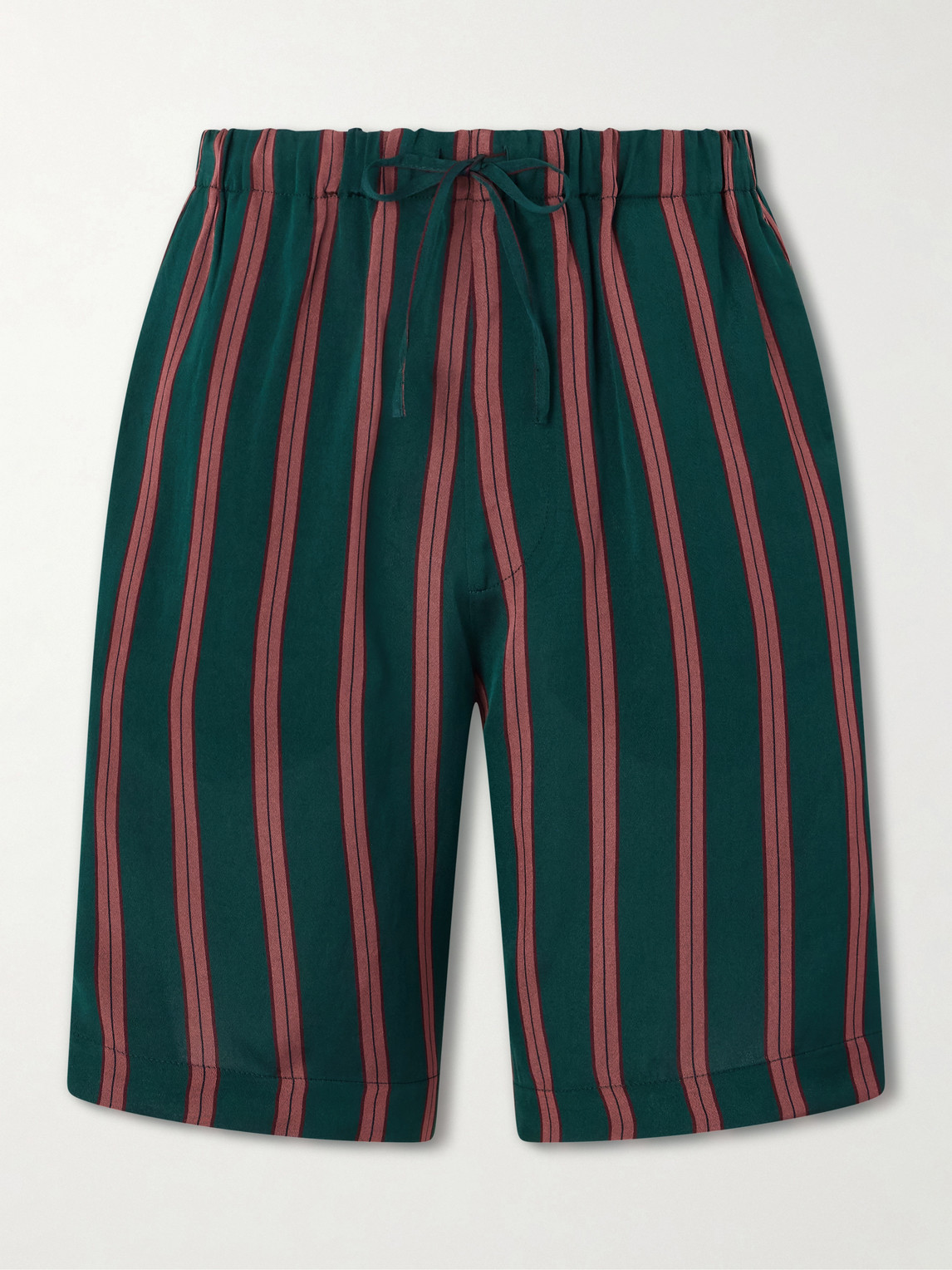 Dries Van Noten Straight-leg Striped Twill Drawstring Shorts In Green