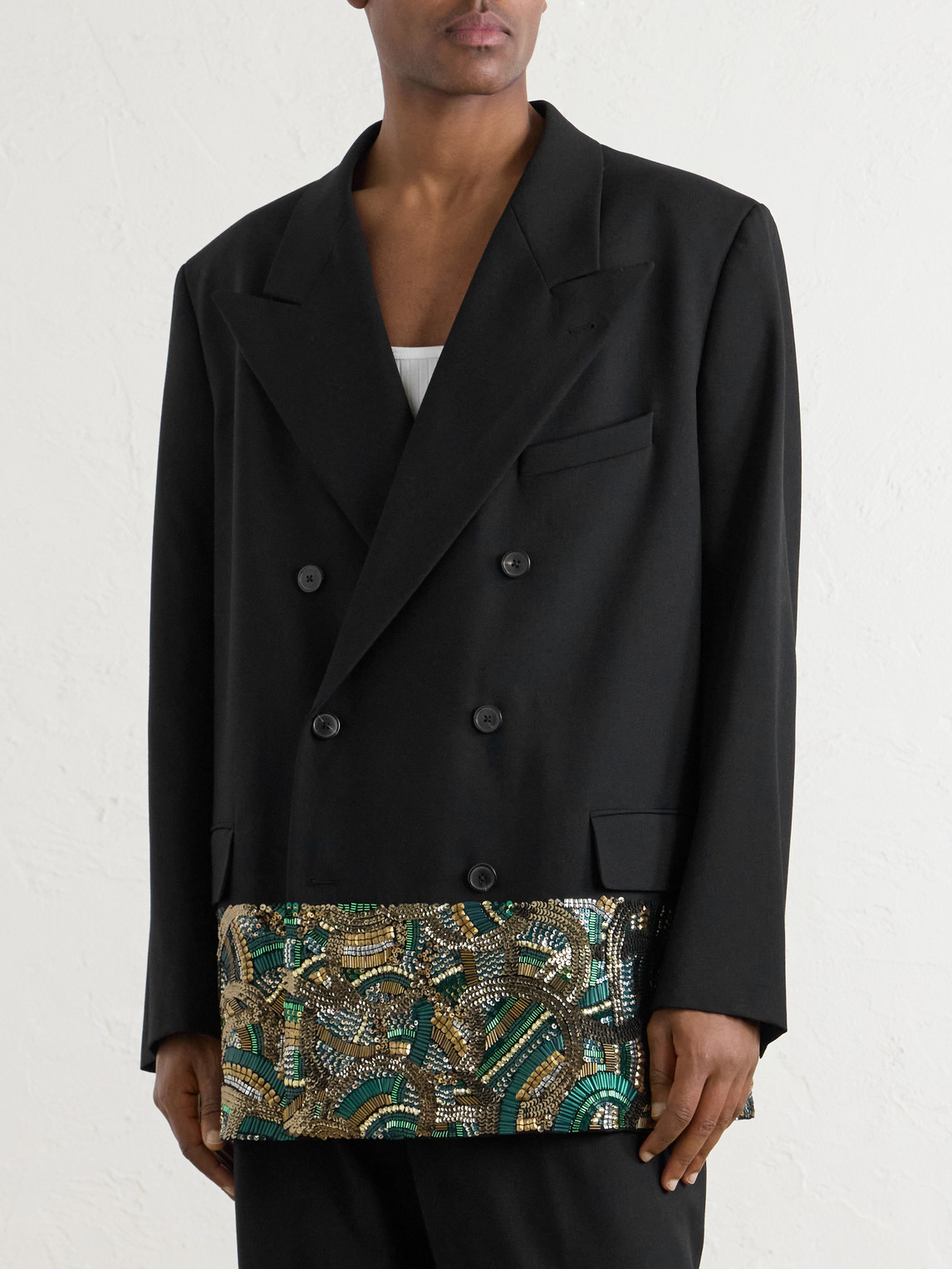  Dries Van Noten - Double-breasted Embellished Wool Blazer - Men - Black - S 