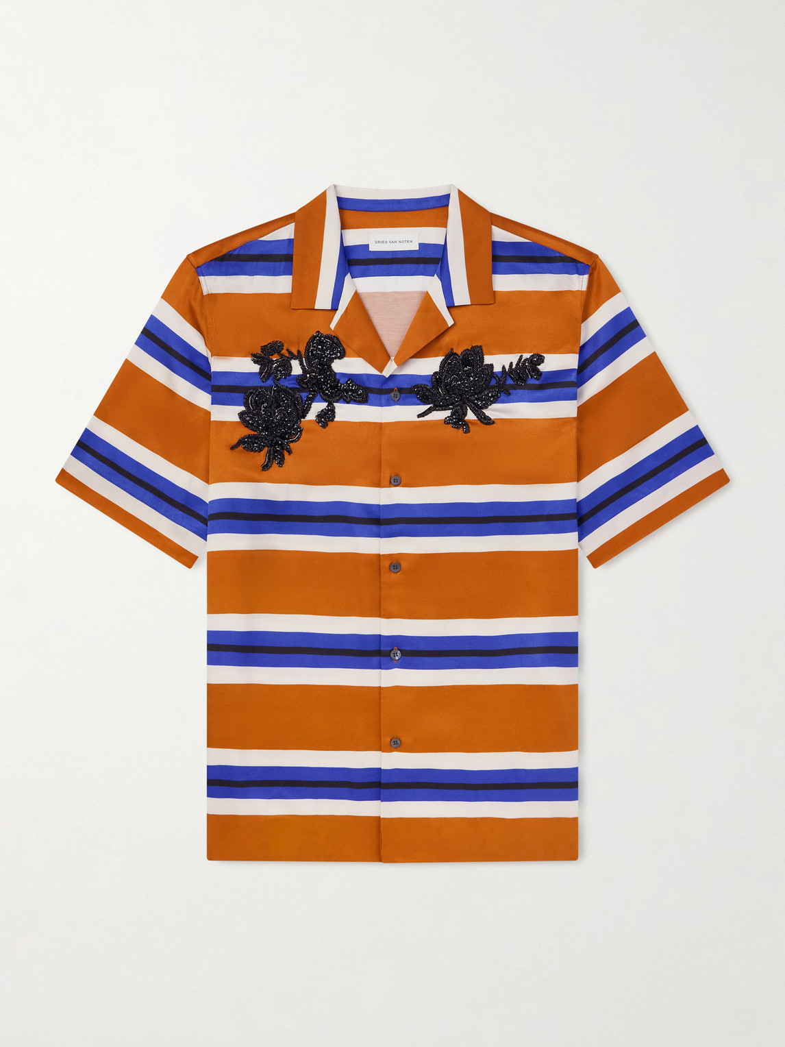 Dries Van Noten Dries Van Noten - Carltone Camp-Collar Striped Embellished Satin Shirt - Men - Orange - IT 46 aus 100% Viscose in Orange