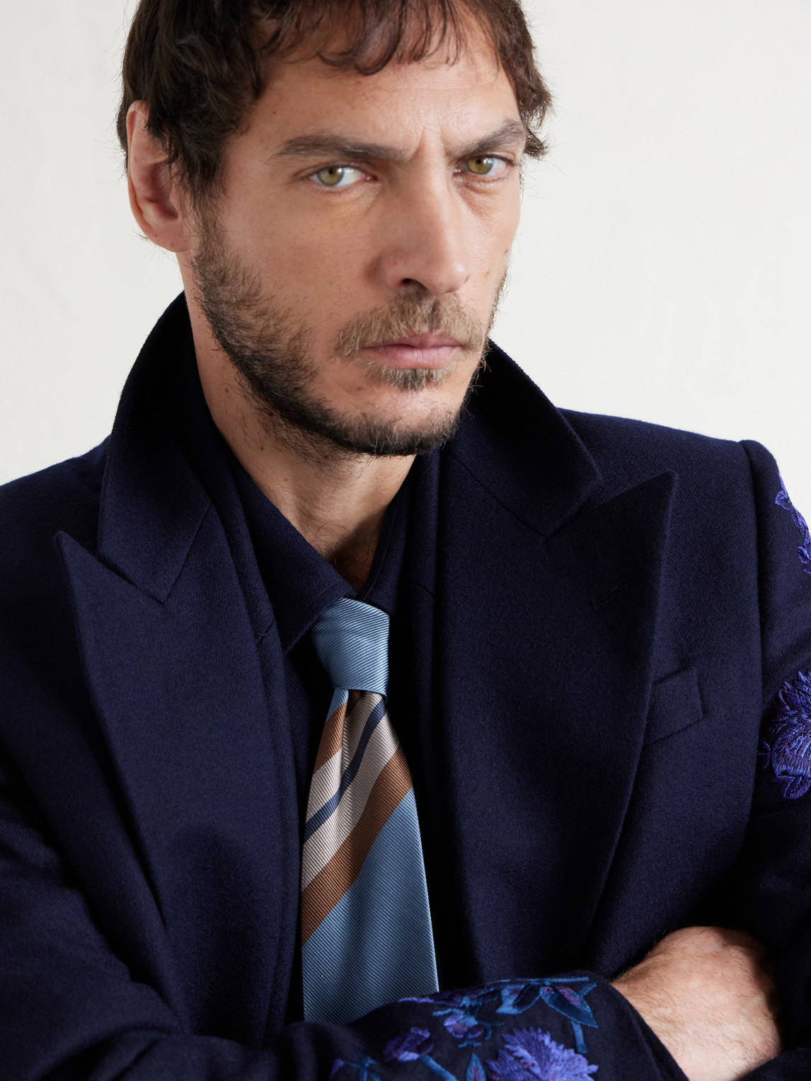  Dries Van Noten - 7.5cm Striped Silk-twill Tie - Men - Blue 