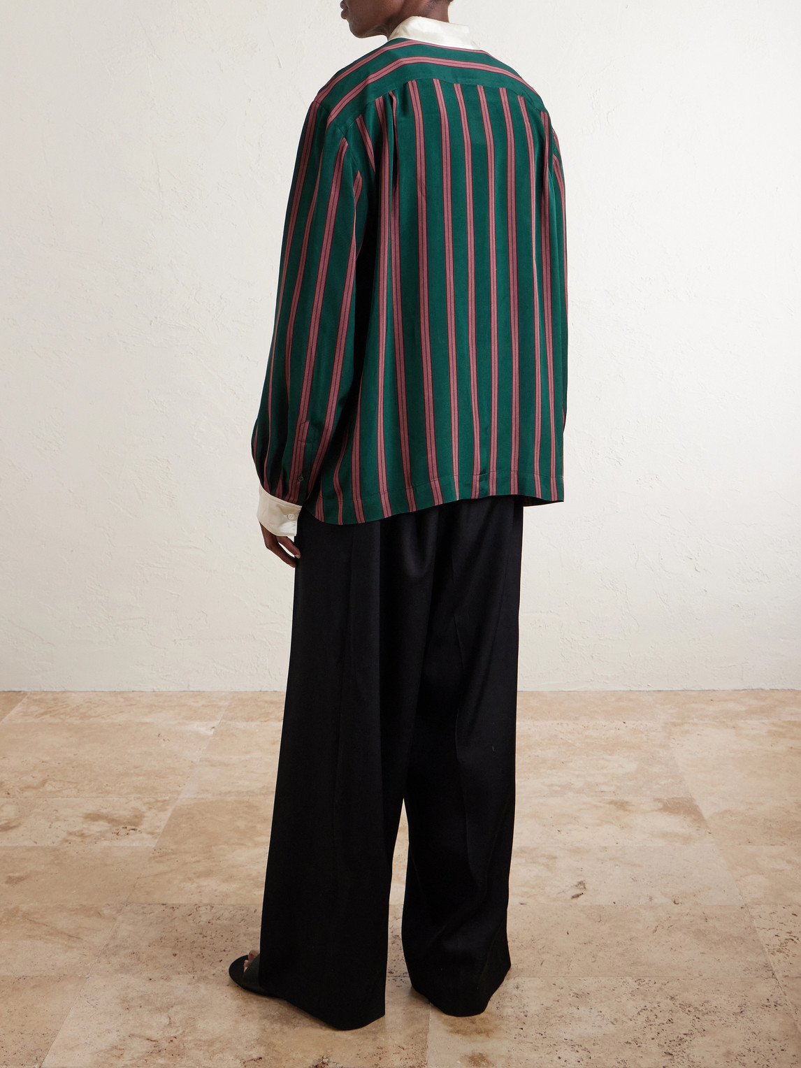  Dries Van Noten - Striped Satin Shirt - Men - Green - It 48 