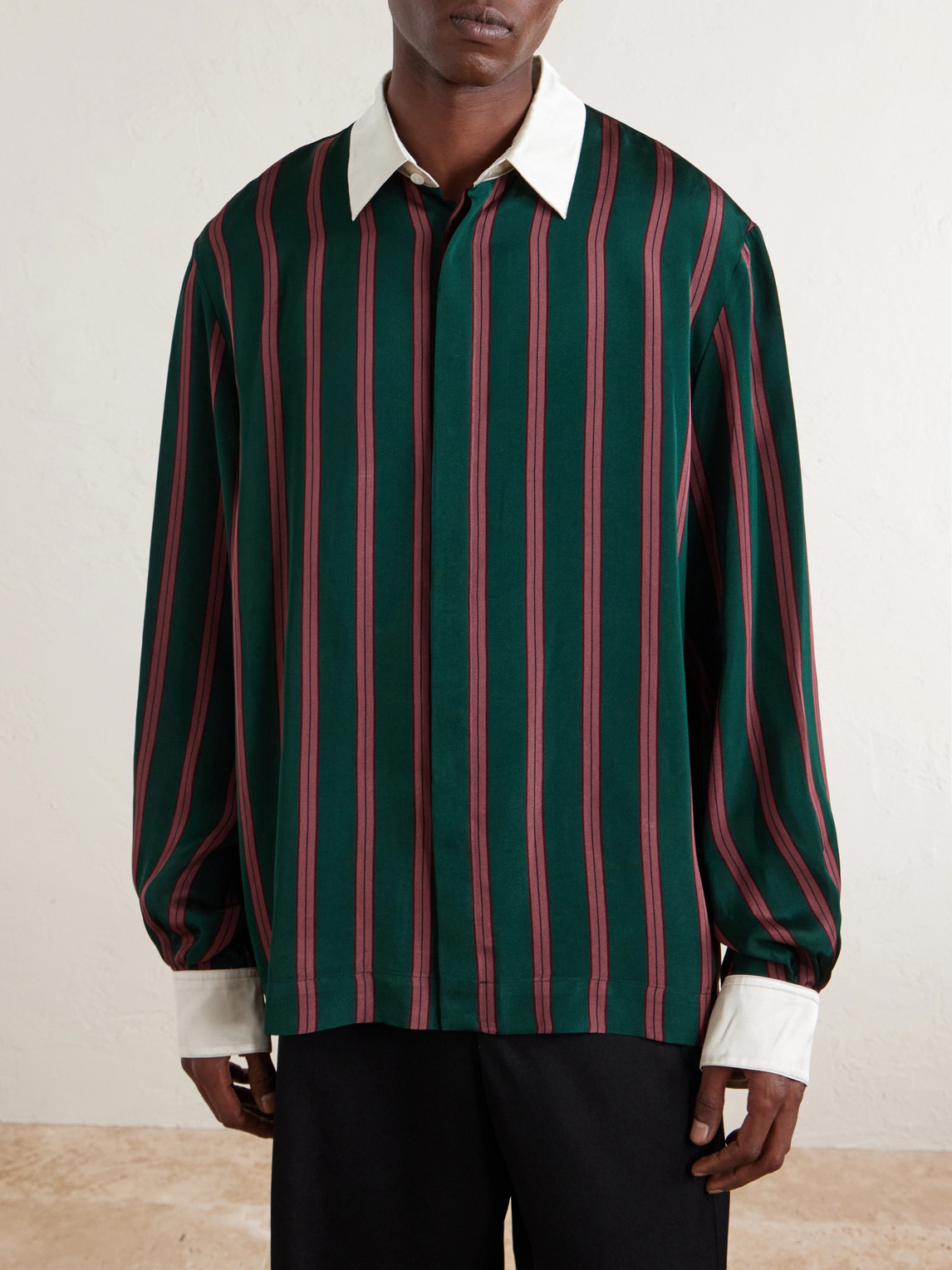  Dries Van Noten - Striped Satin Shirt - Men - Green - It 48 