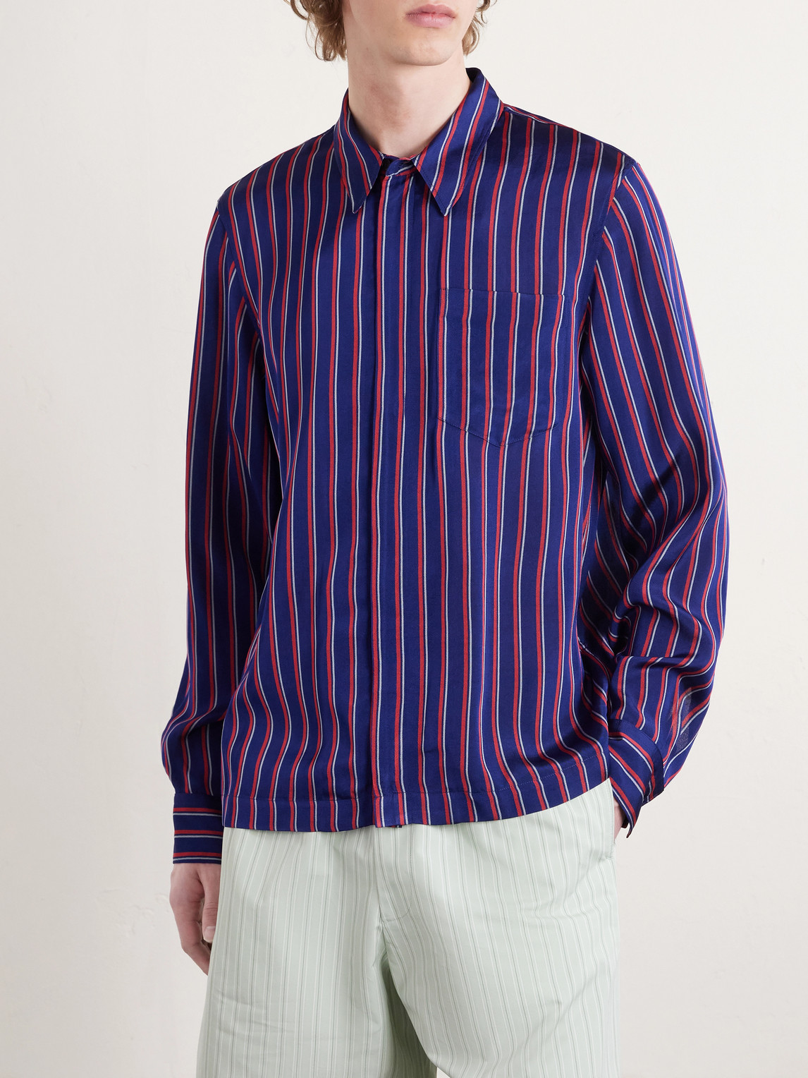 Dries Van Noten - Striped Crepe Shirt - Men - Purple - S 