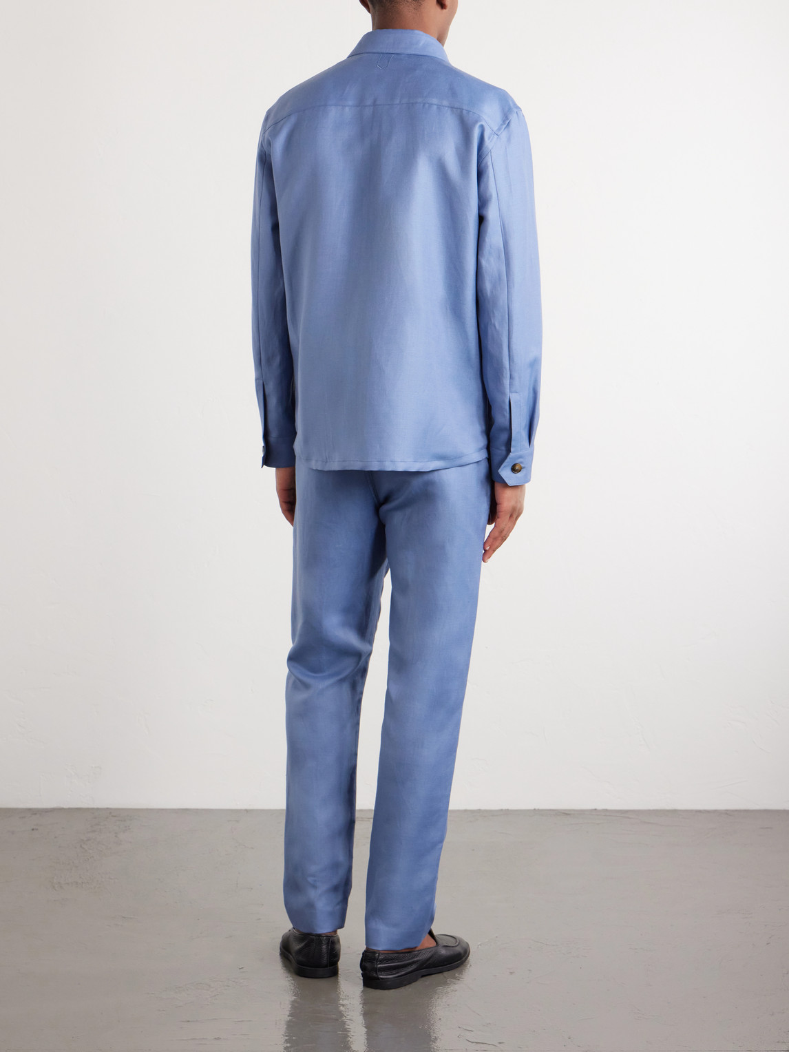  Canali - Wool And Linen-blend Twill Shirt - Men - Blue - It 46 