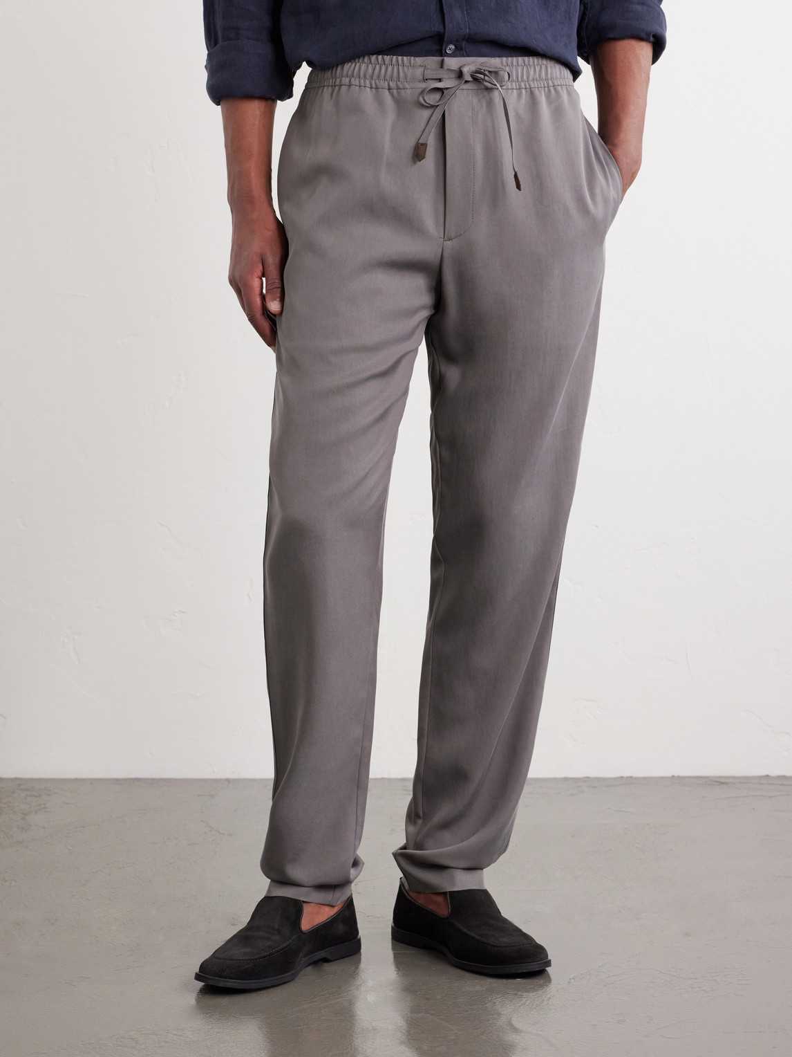 Straight-Leg Lyocell Drawstring Trousers