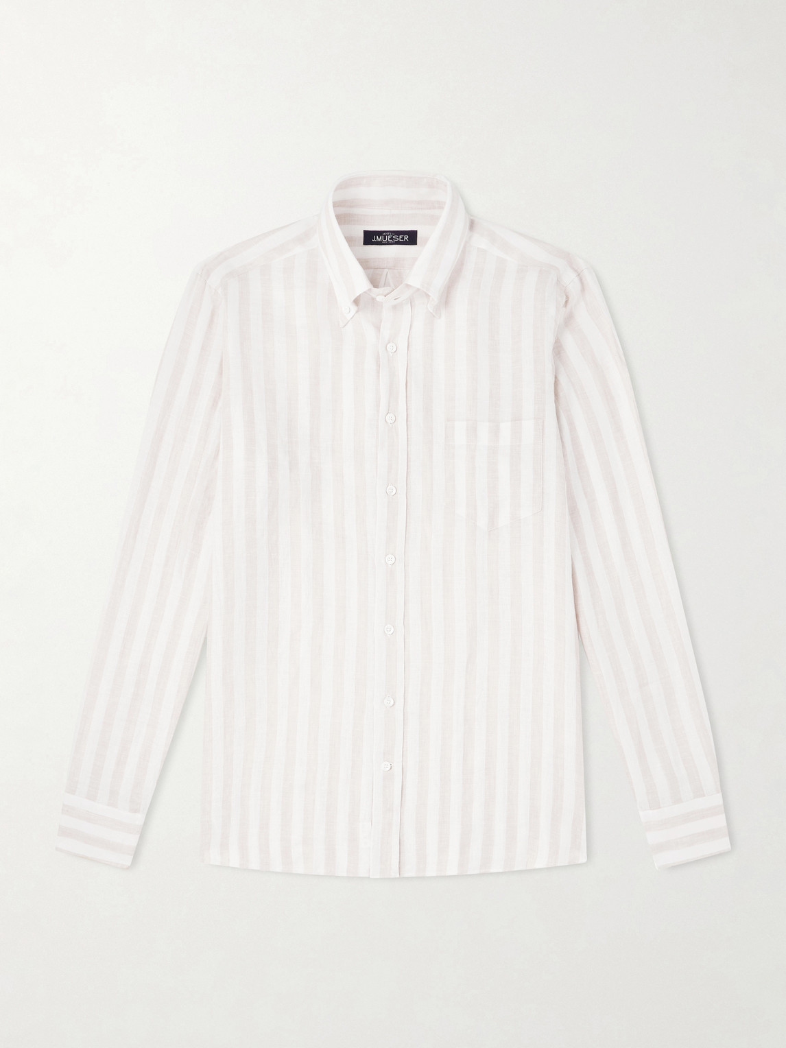 J. Mueser Button-down Collar Striped Linen Shirt In White