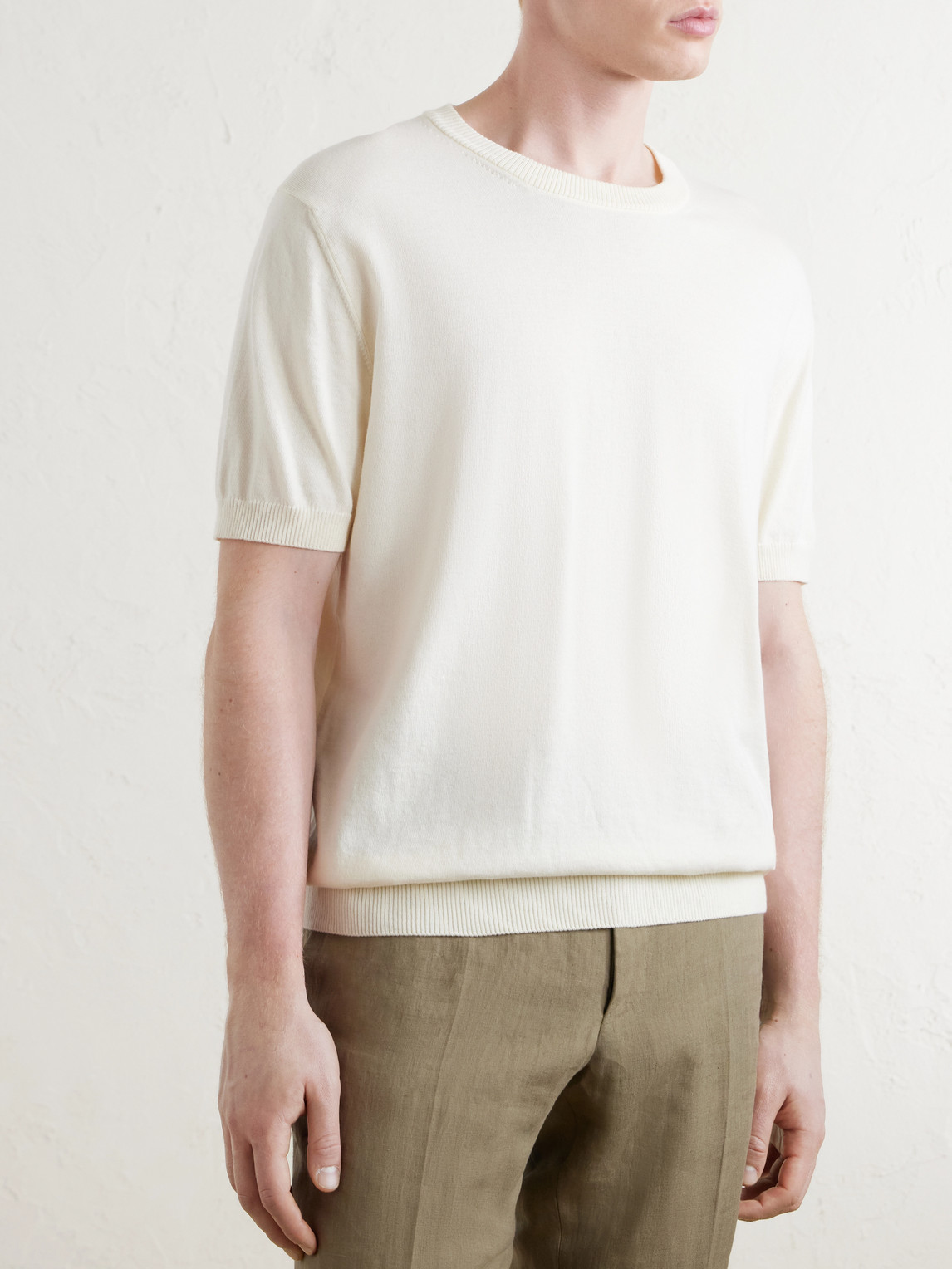  J. Mueser - Knitted Cotton T-shirt - Men - Neutrals - S 