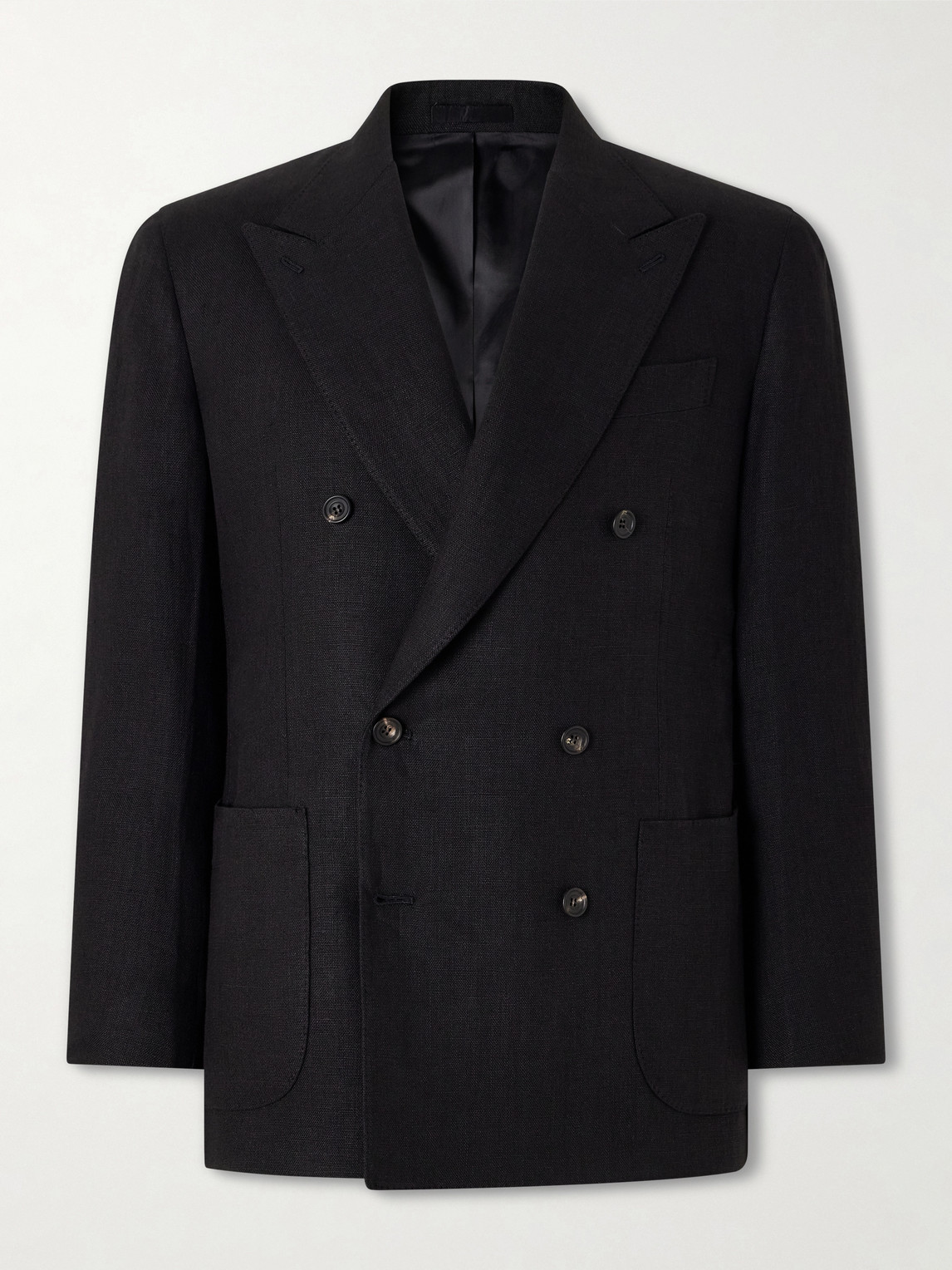 J. Mueser Waverly Double-breasted Linen Blazer In Black