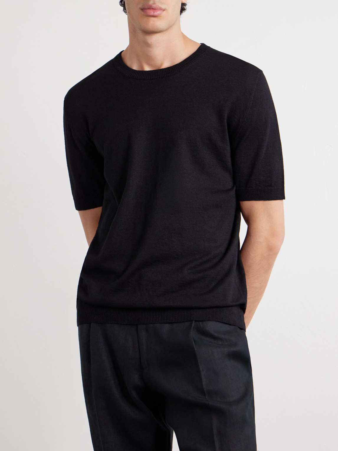 Knitted Linen And Cotton-Blend T-Shirt