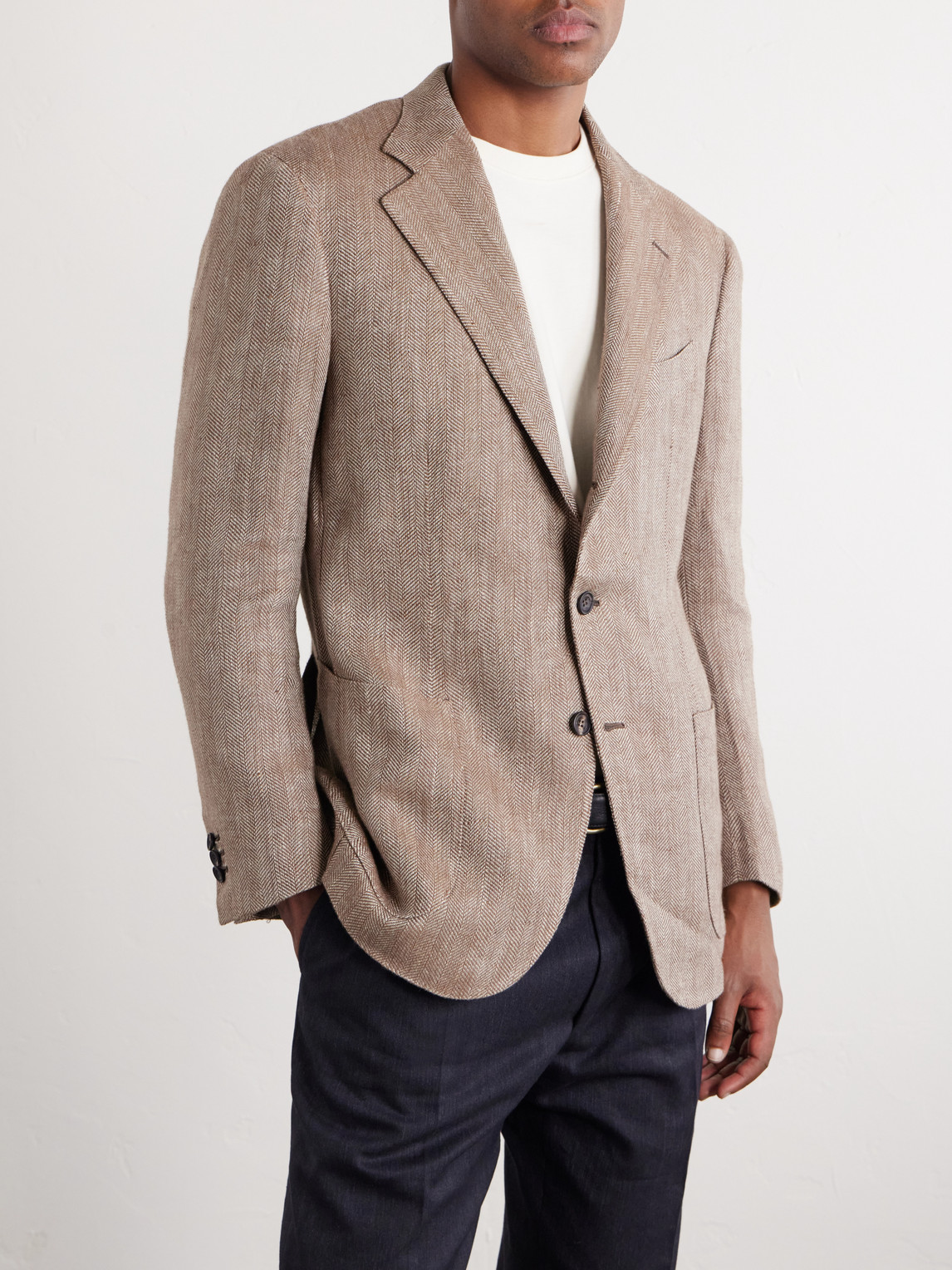  J. Mueser - Herrinbone Linen Blazer - Men - Brown - It 50 