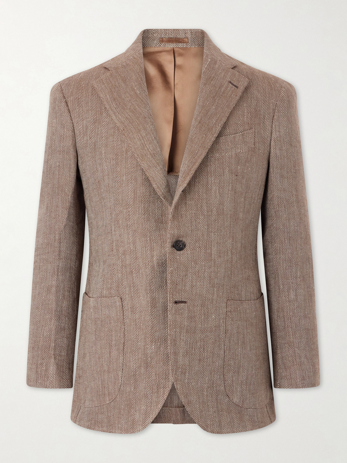J. Mueser Herrinbone Linen Blazer In Brown