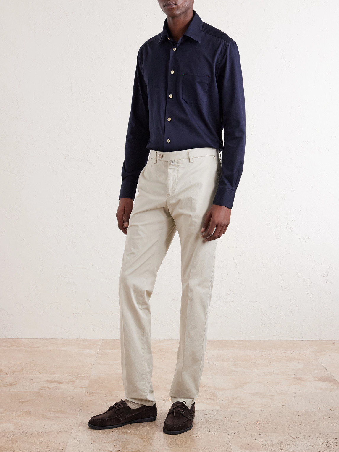 Straight-Leg Stretch-Cotton Trousers