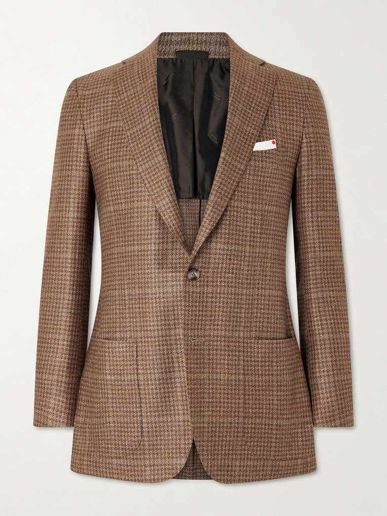 KITON Houndstooth Wool, Cashmere, Silk and Linen-Blend Blazer