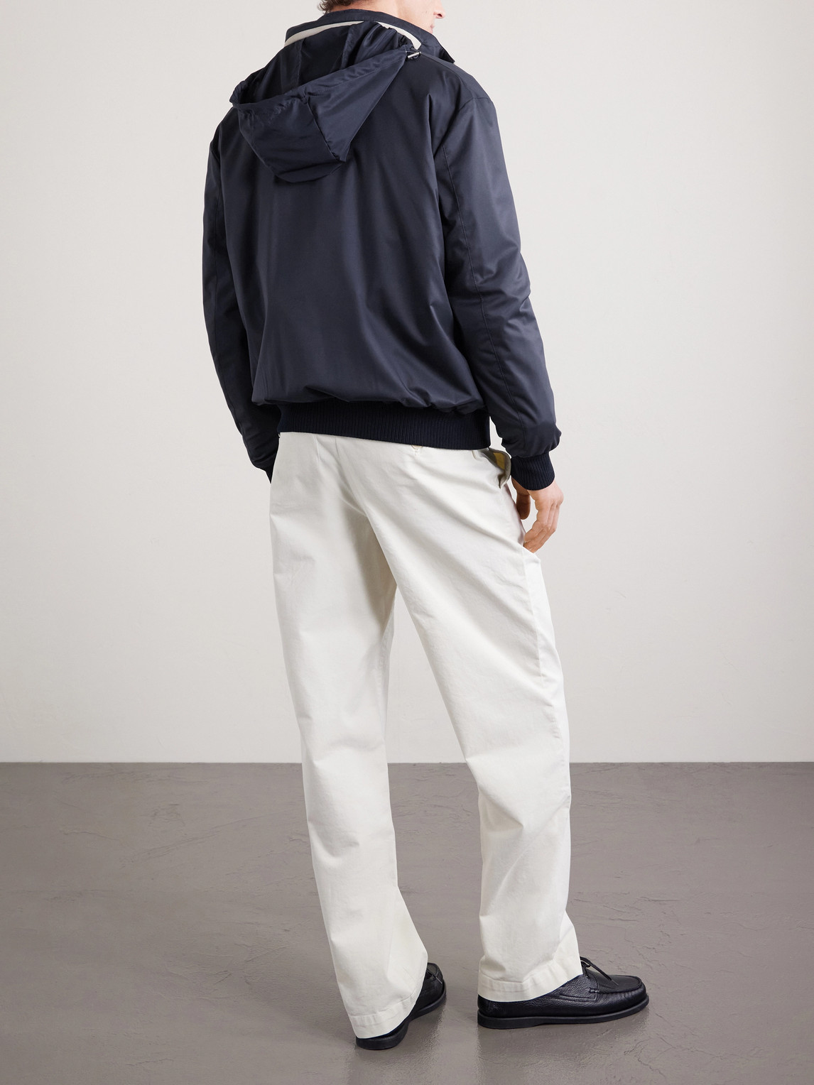 Suede-Trimmed Shell Hooded Jacket
