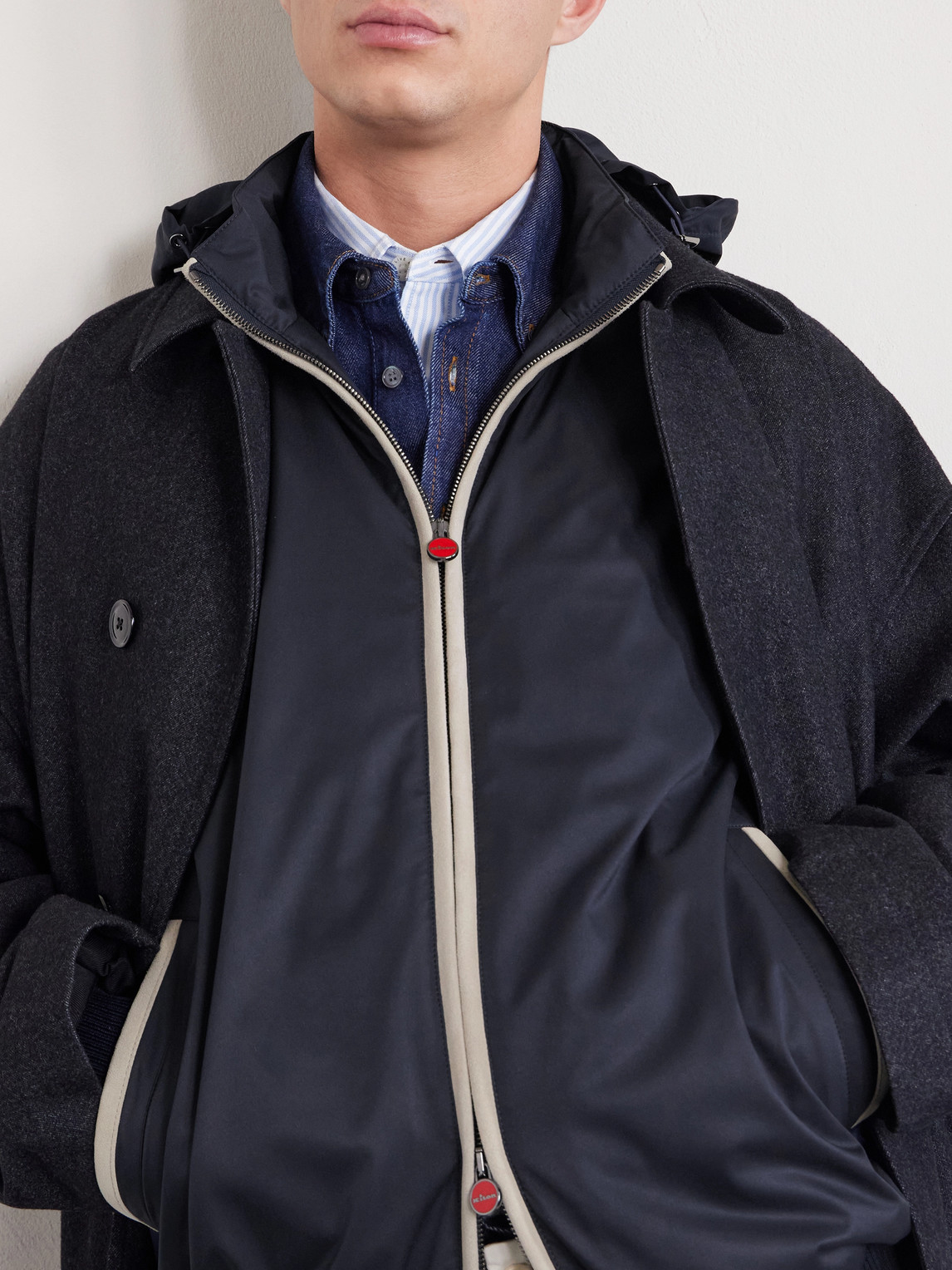 Suede-Trimmed Shell Hooded Jacket