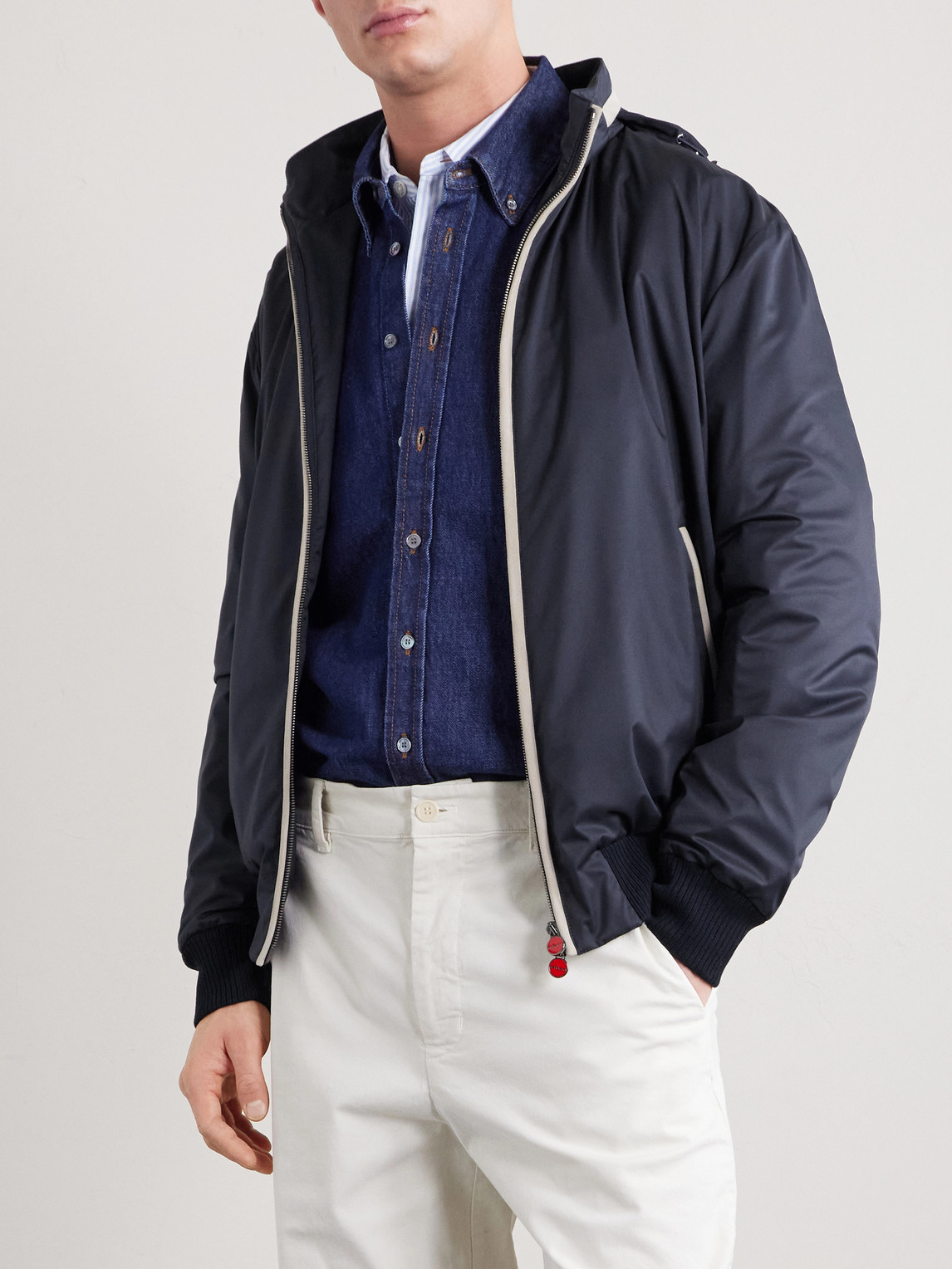 Suede-Trimmed Shell Hooded Jacket