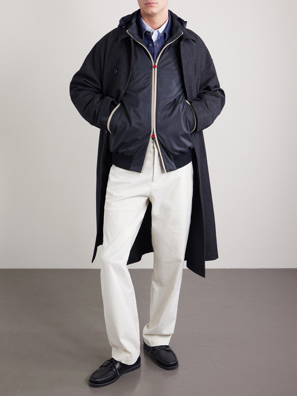 Suede-Trimmed Shell Hooded Jacket