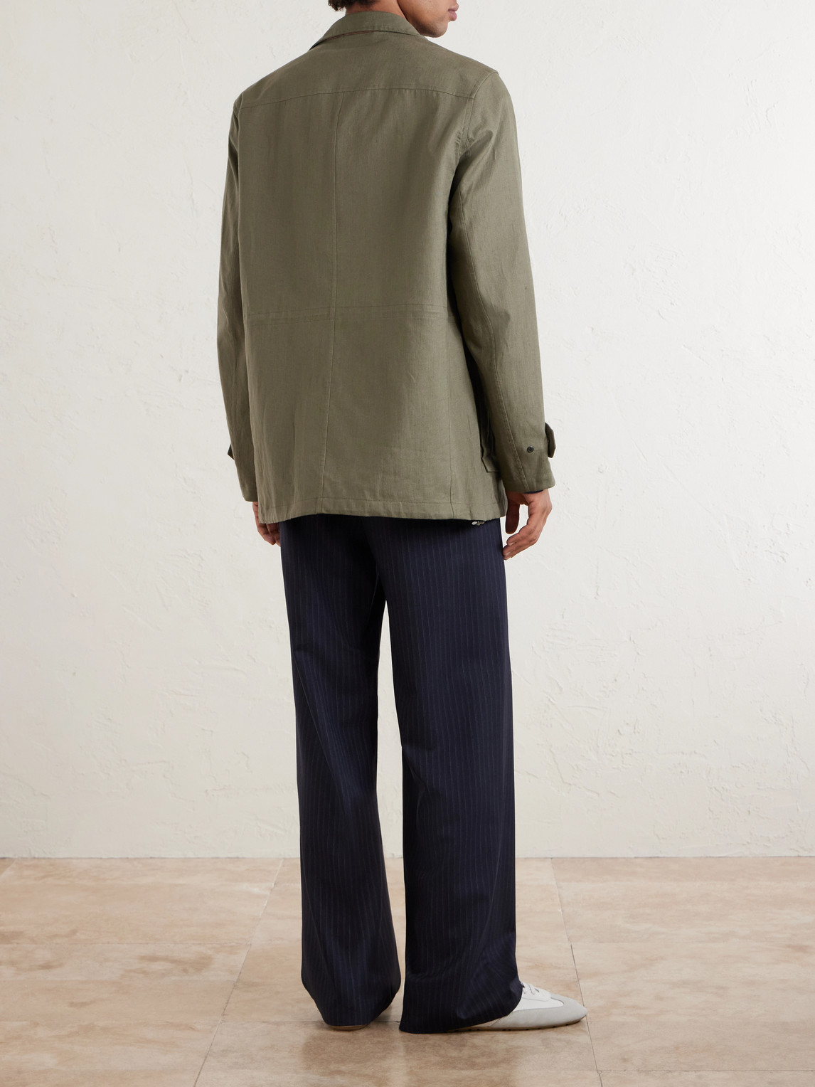 Suede-Trimmed Linen Field Jacket