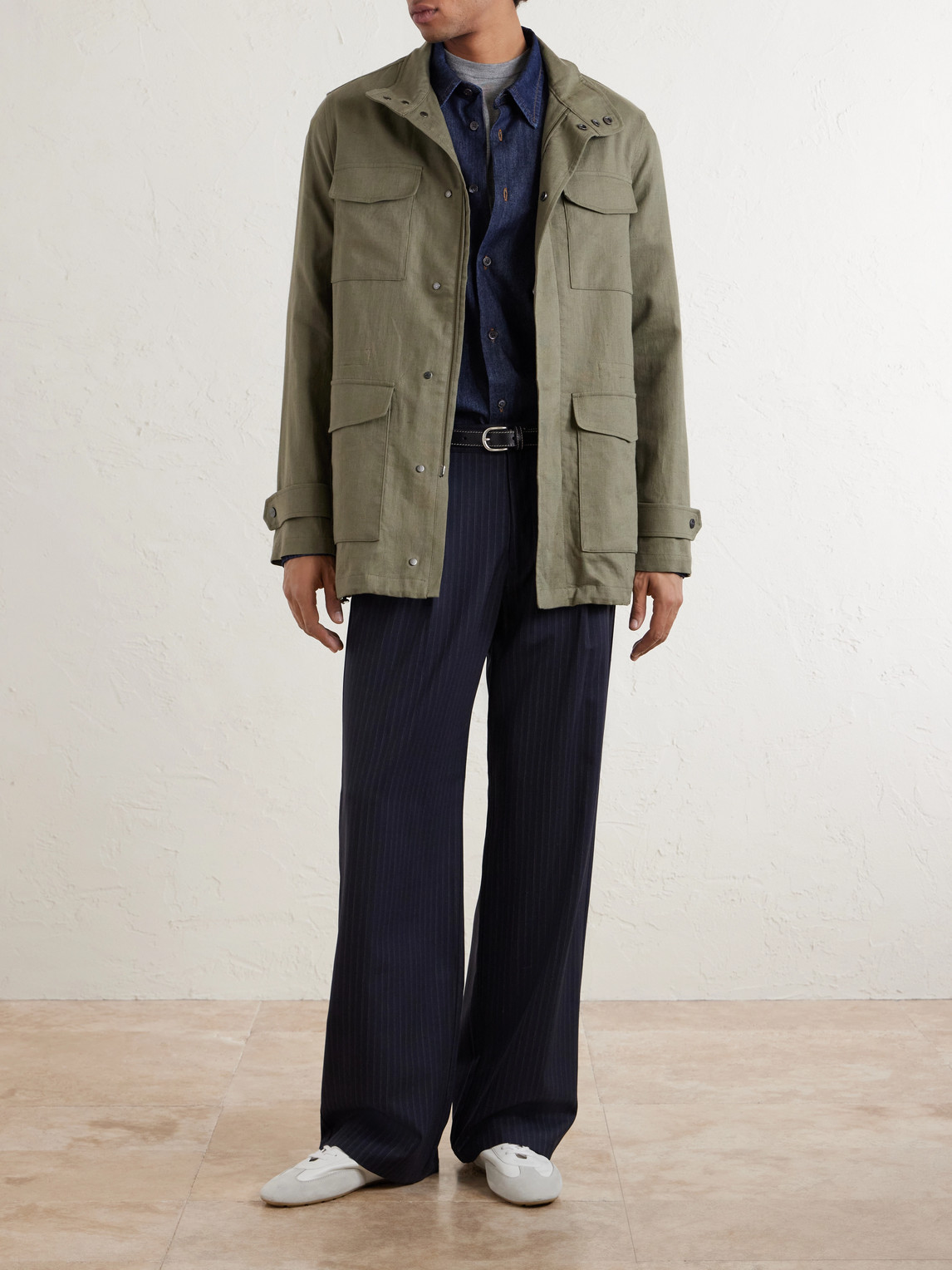 Suede-Trimmed Linen Field Jacket
