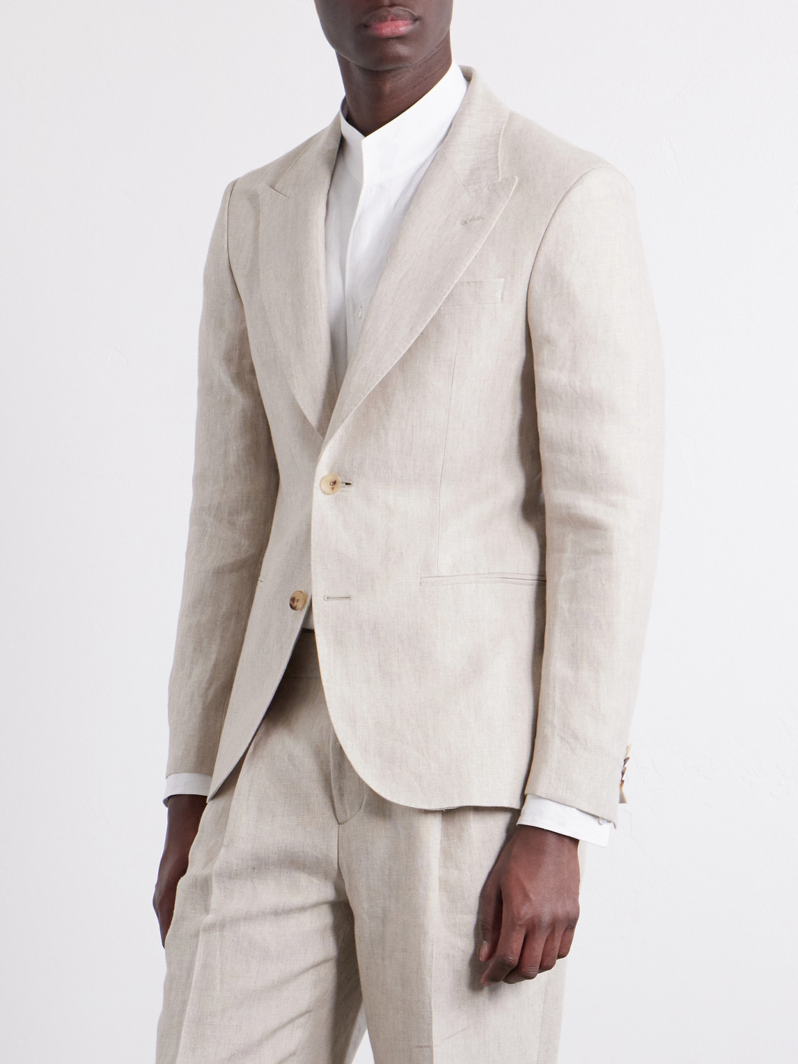  Mr P. - Slim-fit Linen Tuxedo Jacket - Men - Neutrals - 36 