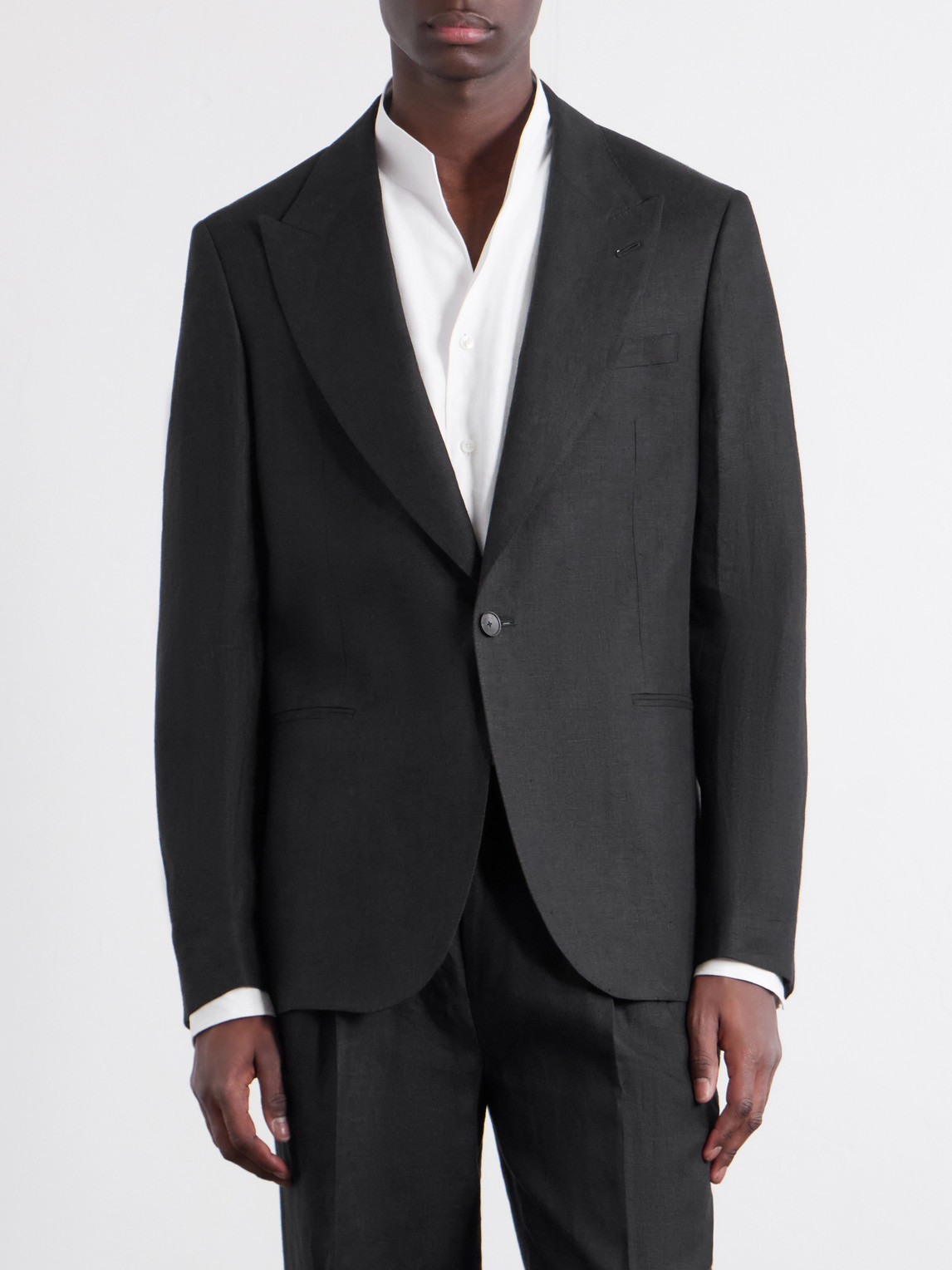  Mr P. - Slim-fit Linen Tuxedo Jacket - Men - Black - 36 
